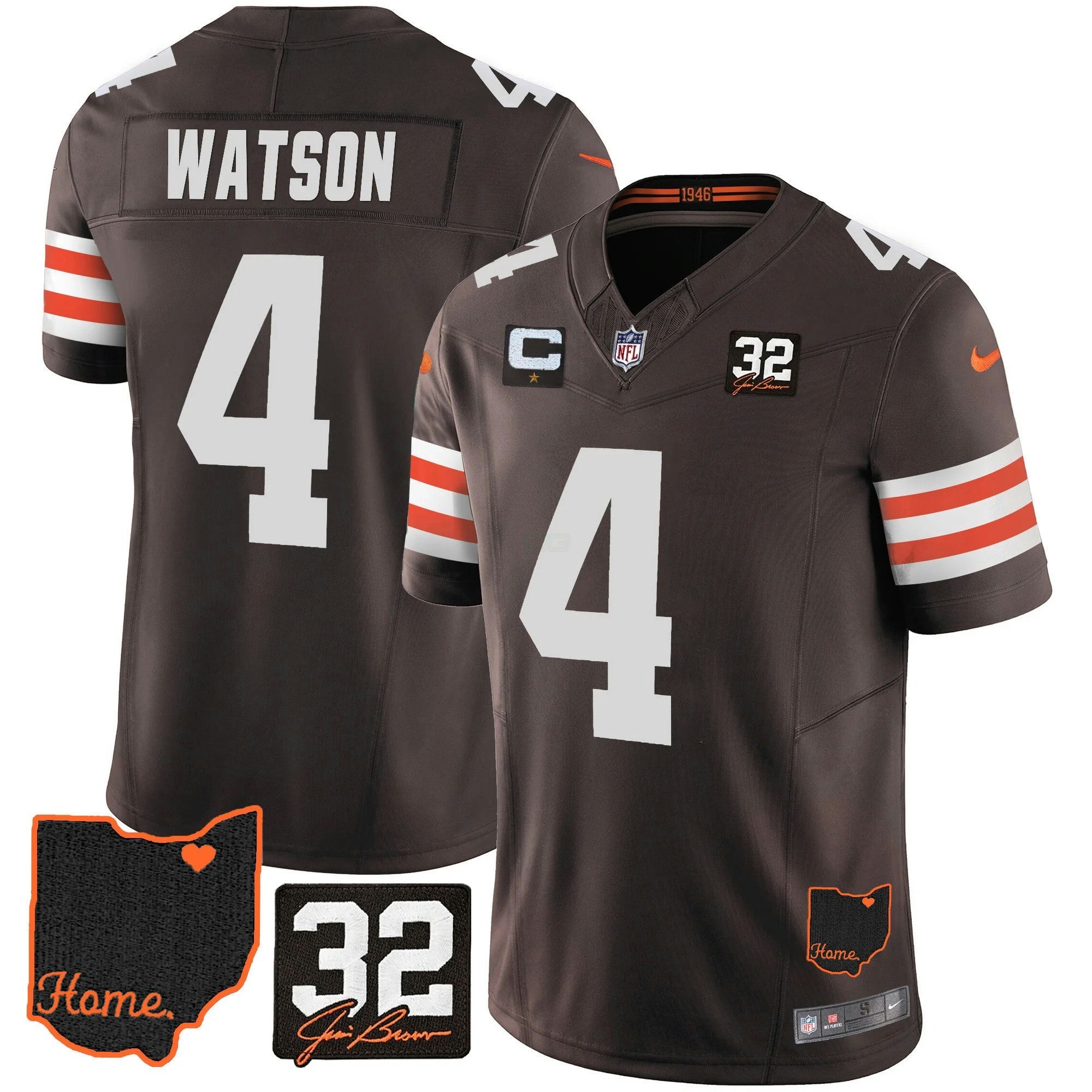 Camisa NFL Men’s #32 Jim Brown Memorial & Home Patch Jersey V3