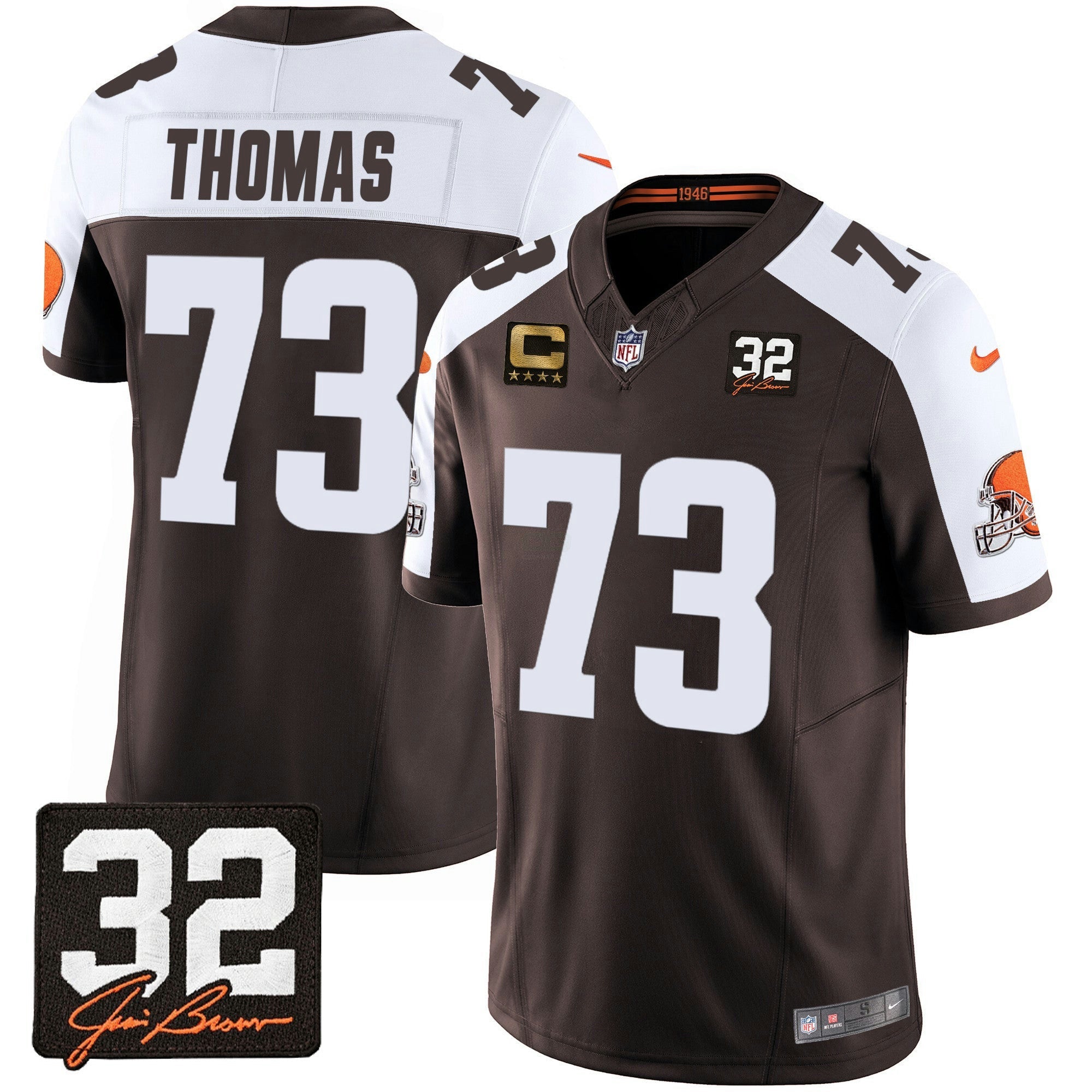 Camisa NFL Men’s #32 Jim Brown Memorial Patch Jersey