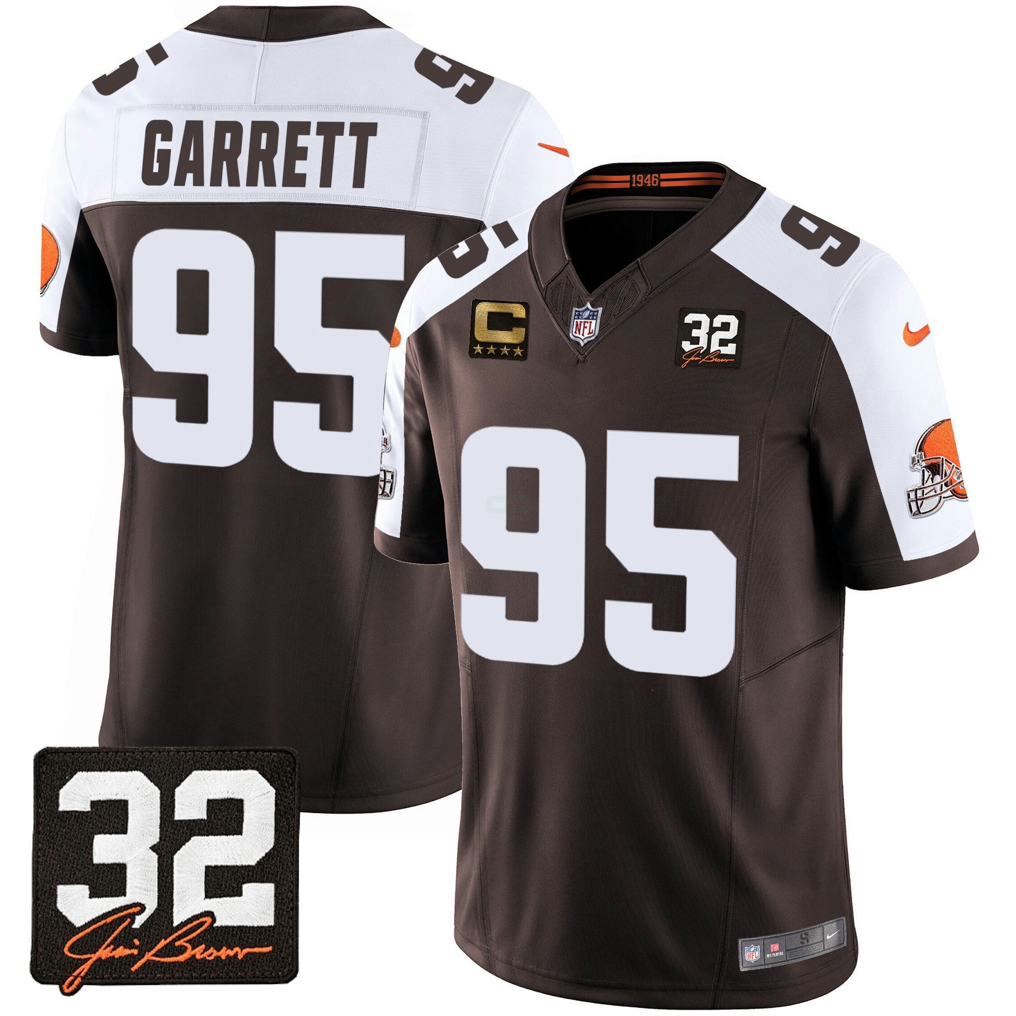 Camisa NFL Men’s #32 Jim Brown Memorial Patch Jersey