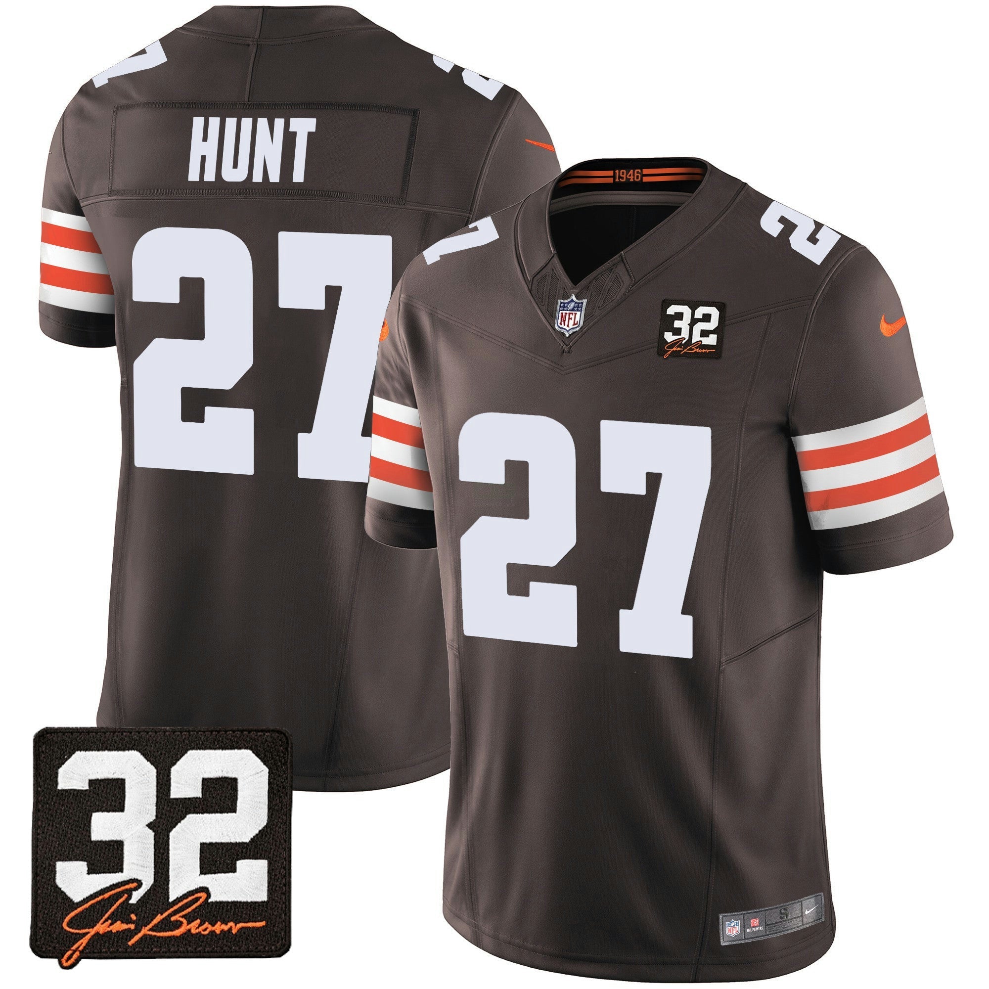 Camisa NFL Men’s #32 Jim Brown Memorial Patch Jersey