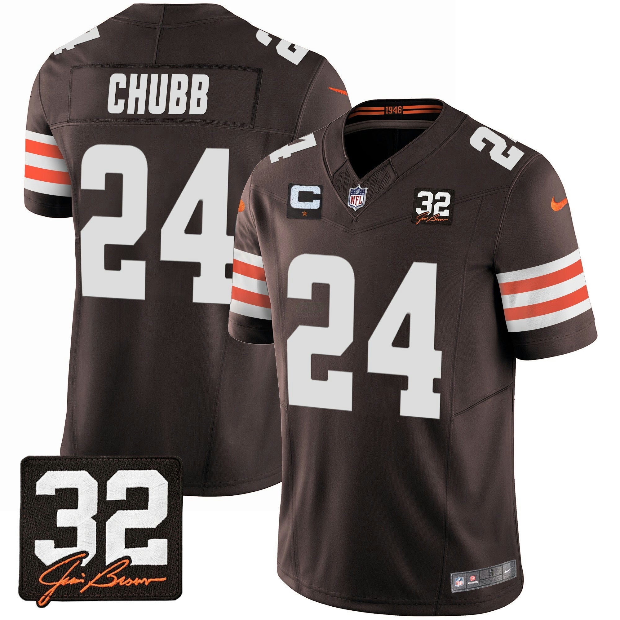 Camisa NFL Men’s #32 Jim Brown Memorial Patch Jersey