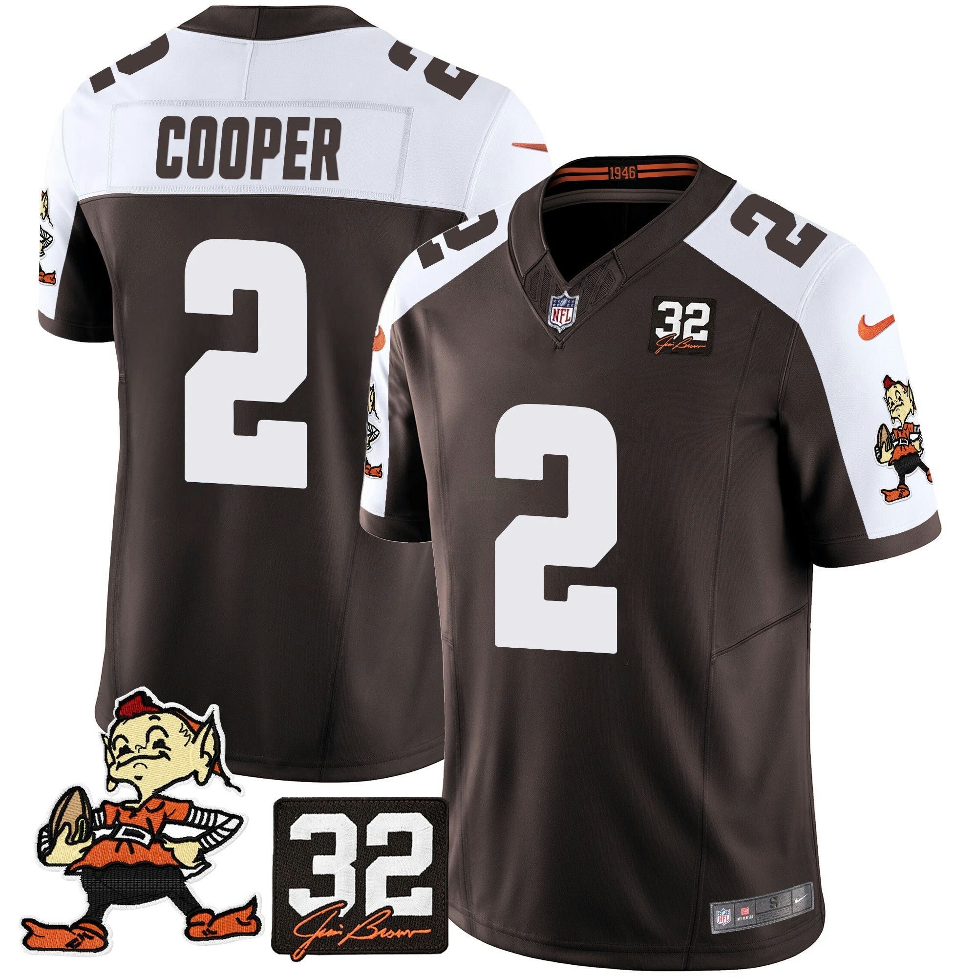 Camisa NFL Men’s #32 Jim Brown Memorial Patch Vapor Limited Jersey V2