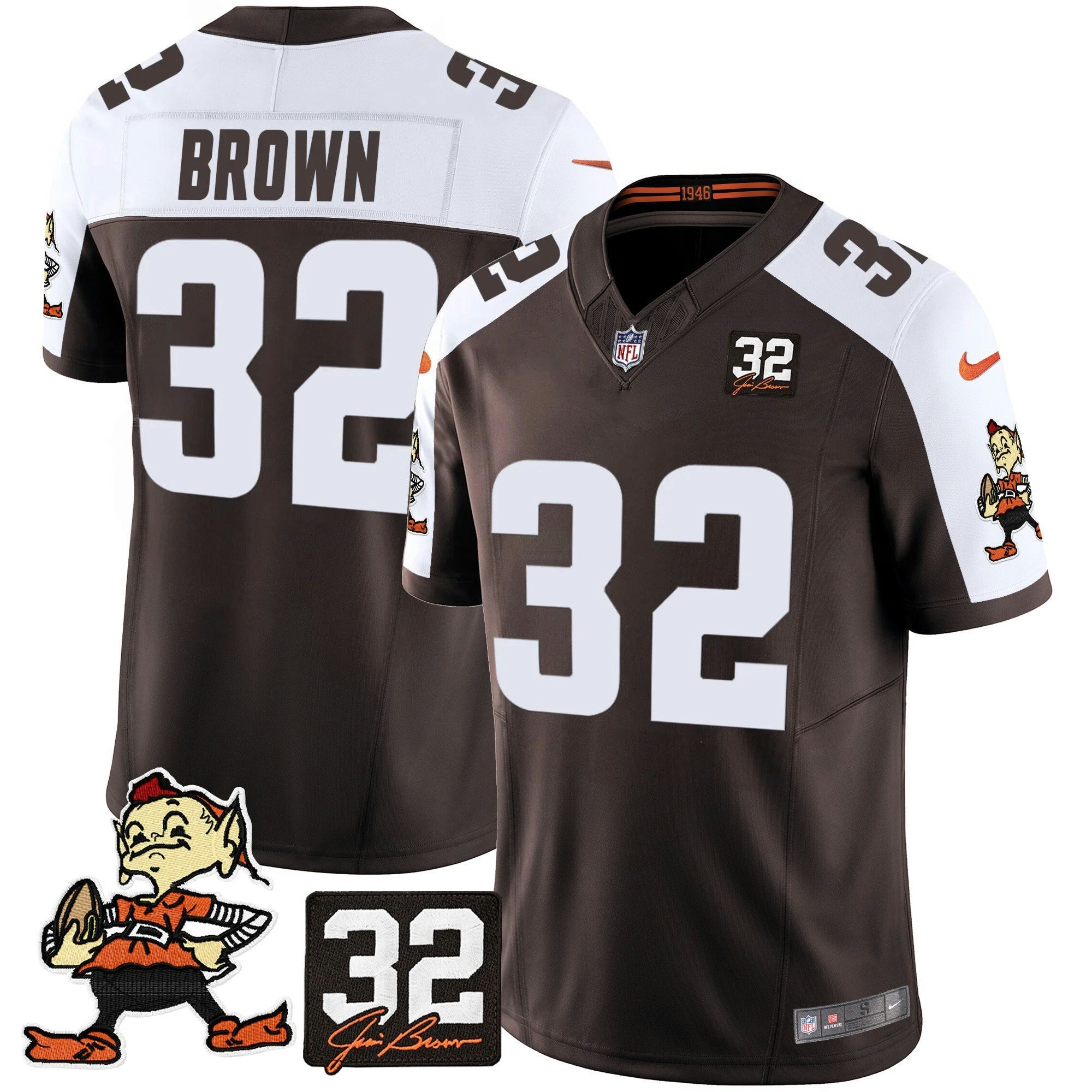Camisa NFL Men’s #32 Jim Brown Memorial Patch Vapor Limited Jersey V2