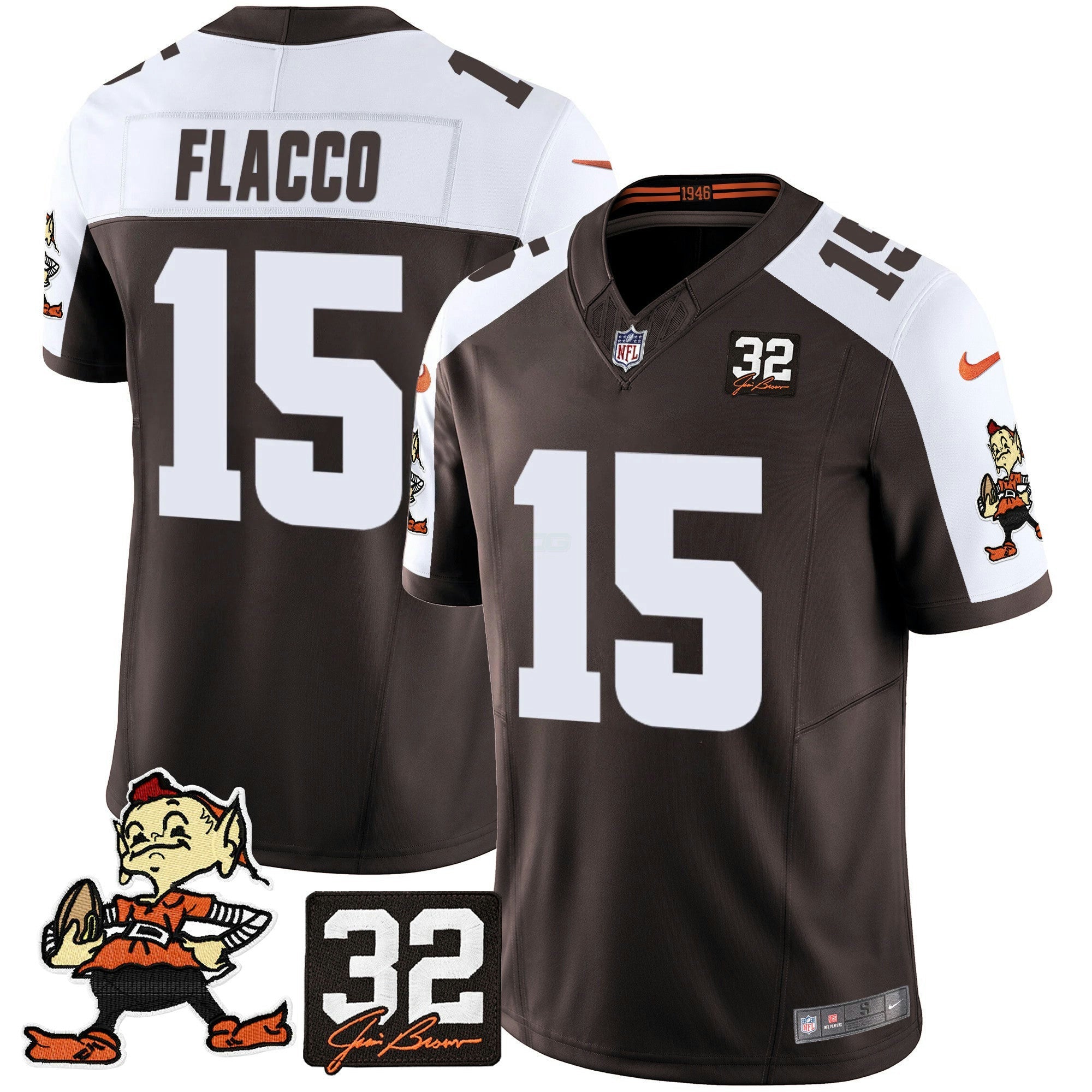 Camisa NFL Men’s #32 Jim Brown Memorial Patch Vapor Limited Jersey V2