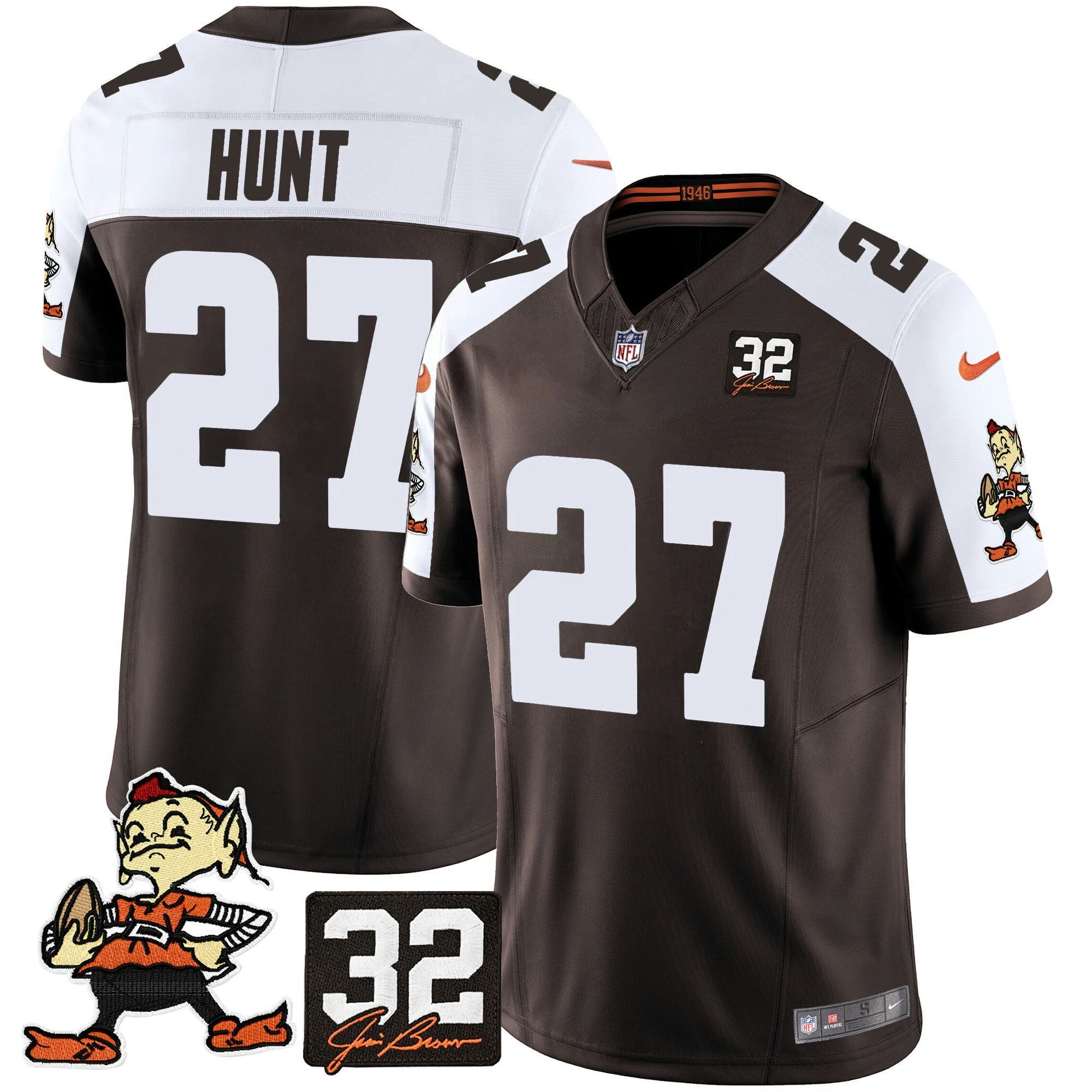Camisa NFL Men’s #32 Jim Brown Memorial Patch Vapor Limited Jersey V2