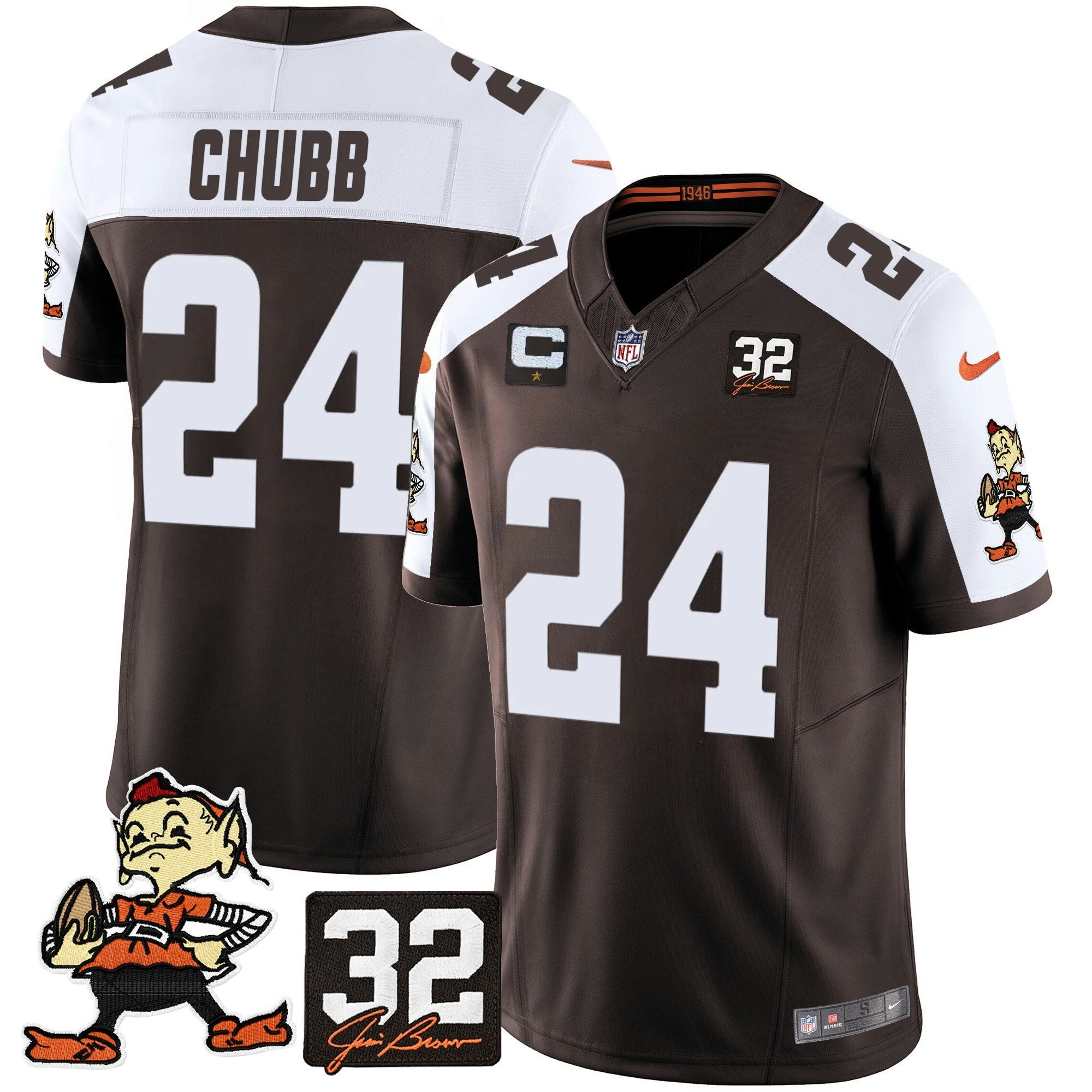 Camisa NFL Men’s #32 Jim Brown Memorial Patch Vapor Limited Jersey V2