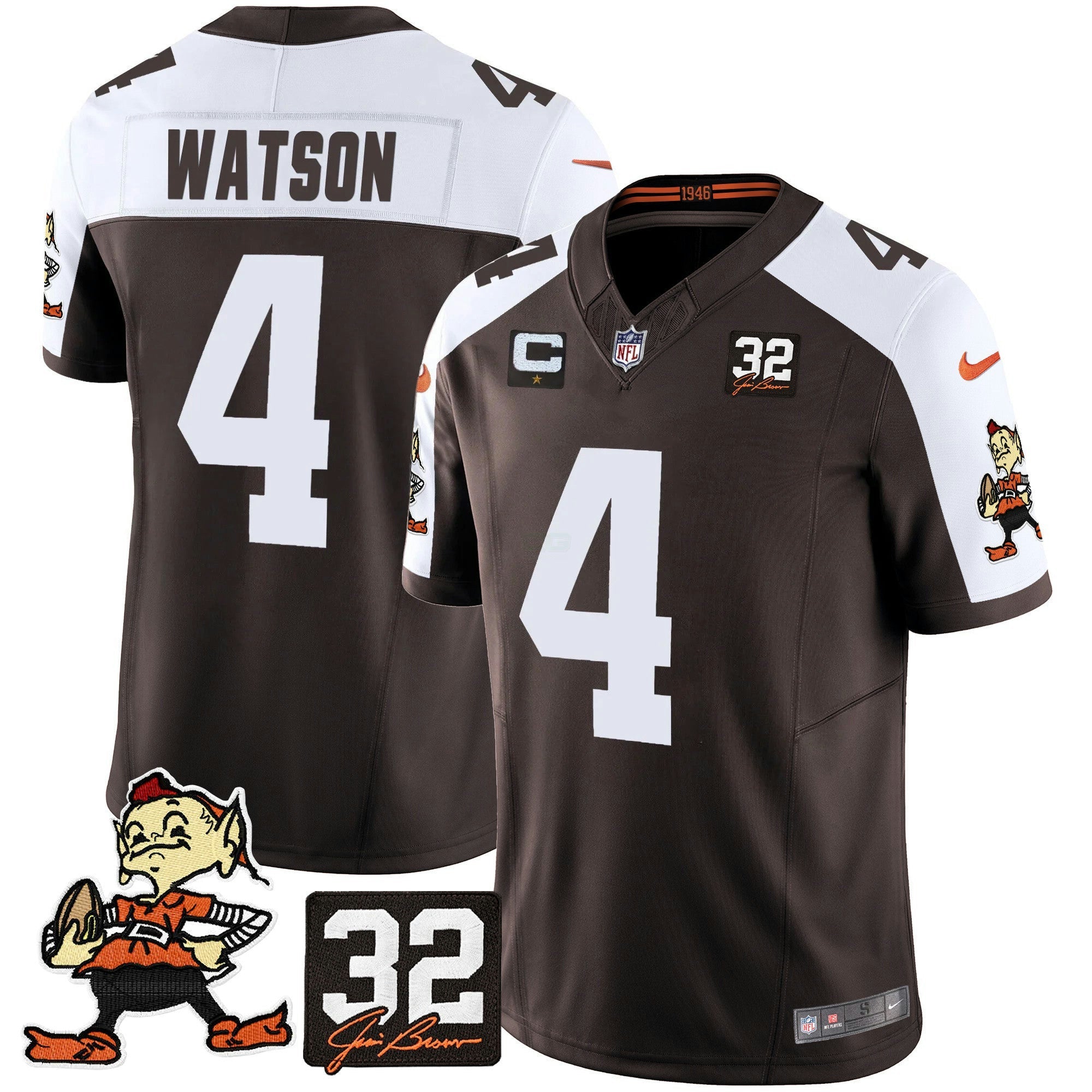 Camisa NFL Men’s #32 Jim Brown Memorial Patch Vapor Limited Jersey V2