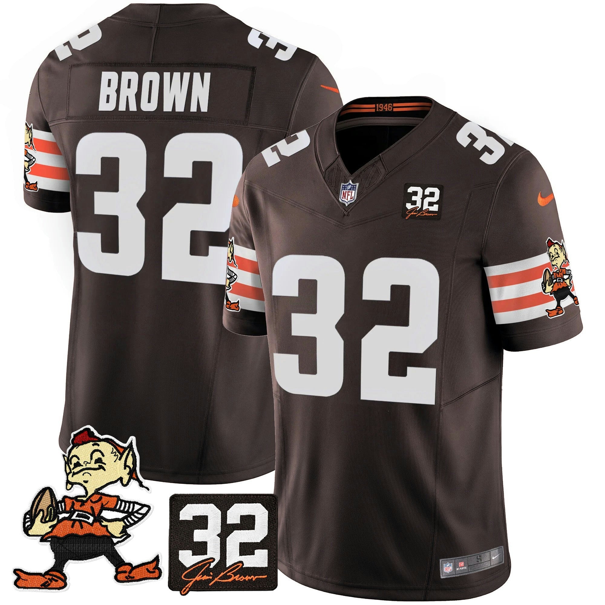 Camisa NFL Men’s #32 Jim Brown Memorial Patch Vapor Limited Jersey V2