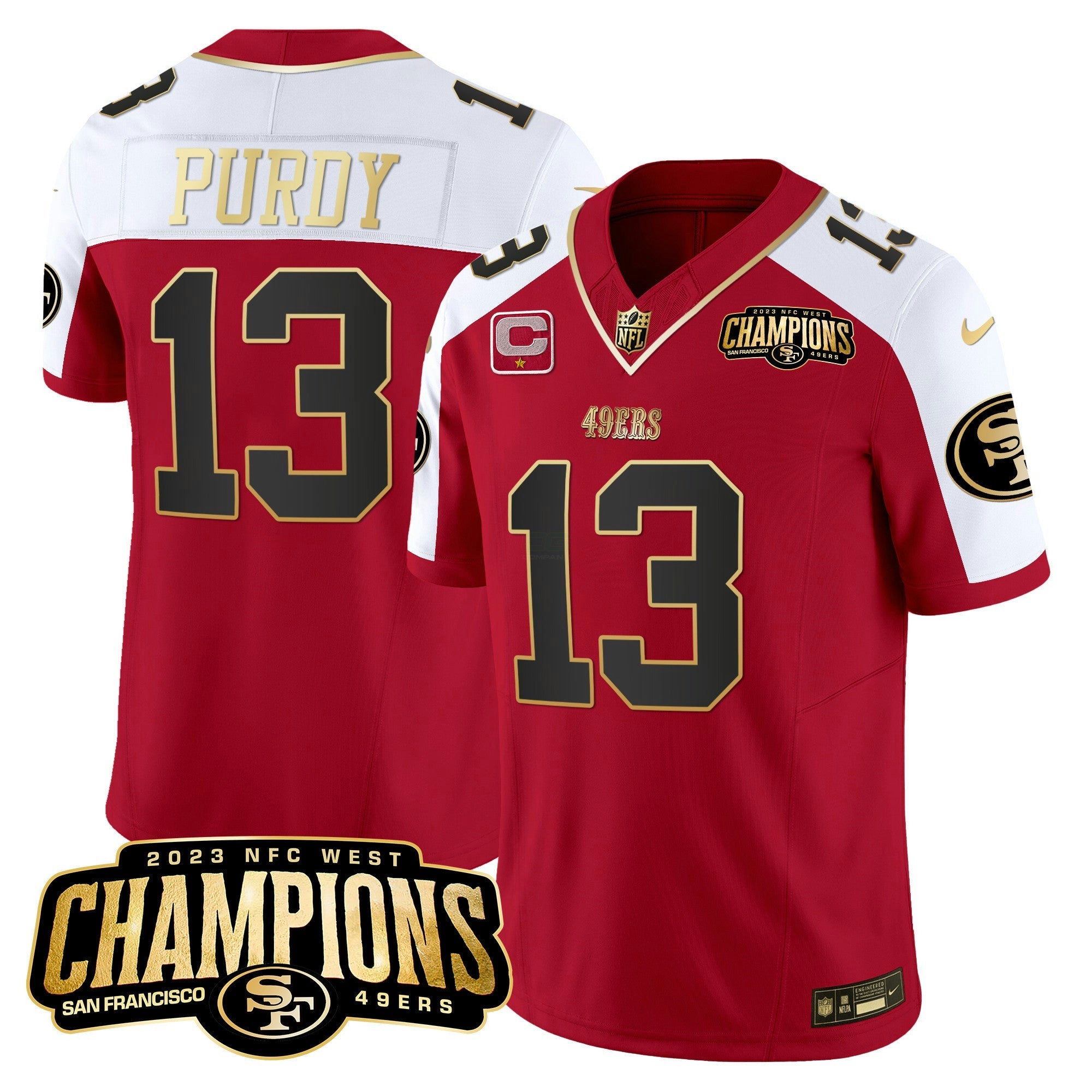 Camisa NFL Men’s 49ers 2023 NFC West Champions Patch Vapor Jersey V2