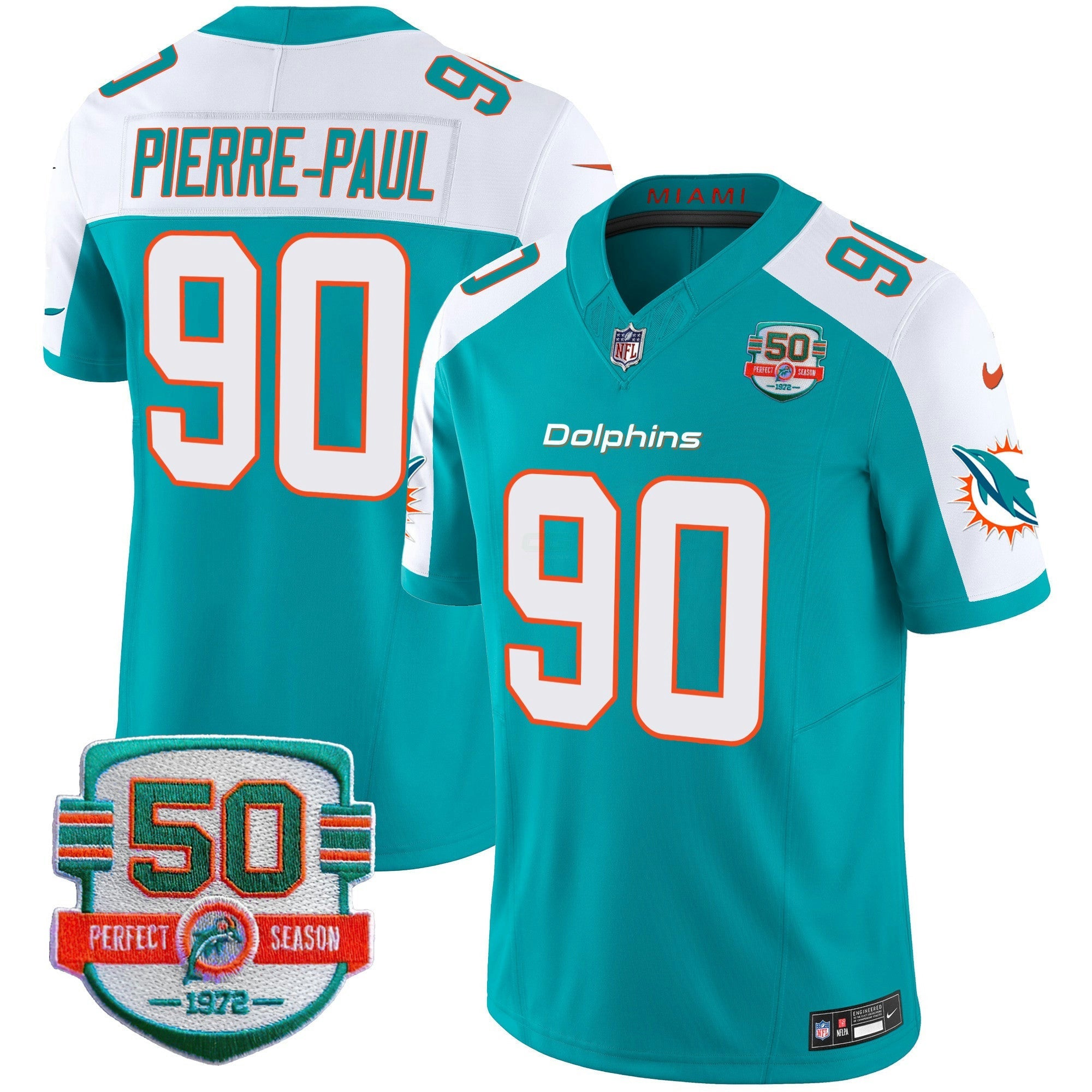 Camisa NFL Men’s 50th 1972 Perfect Season Patch Vapor Jersey
