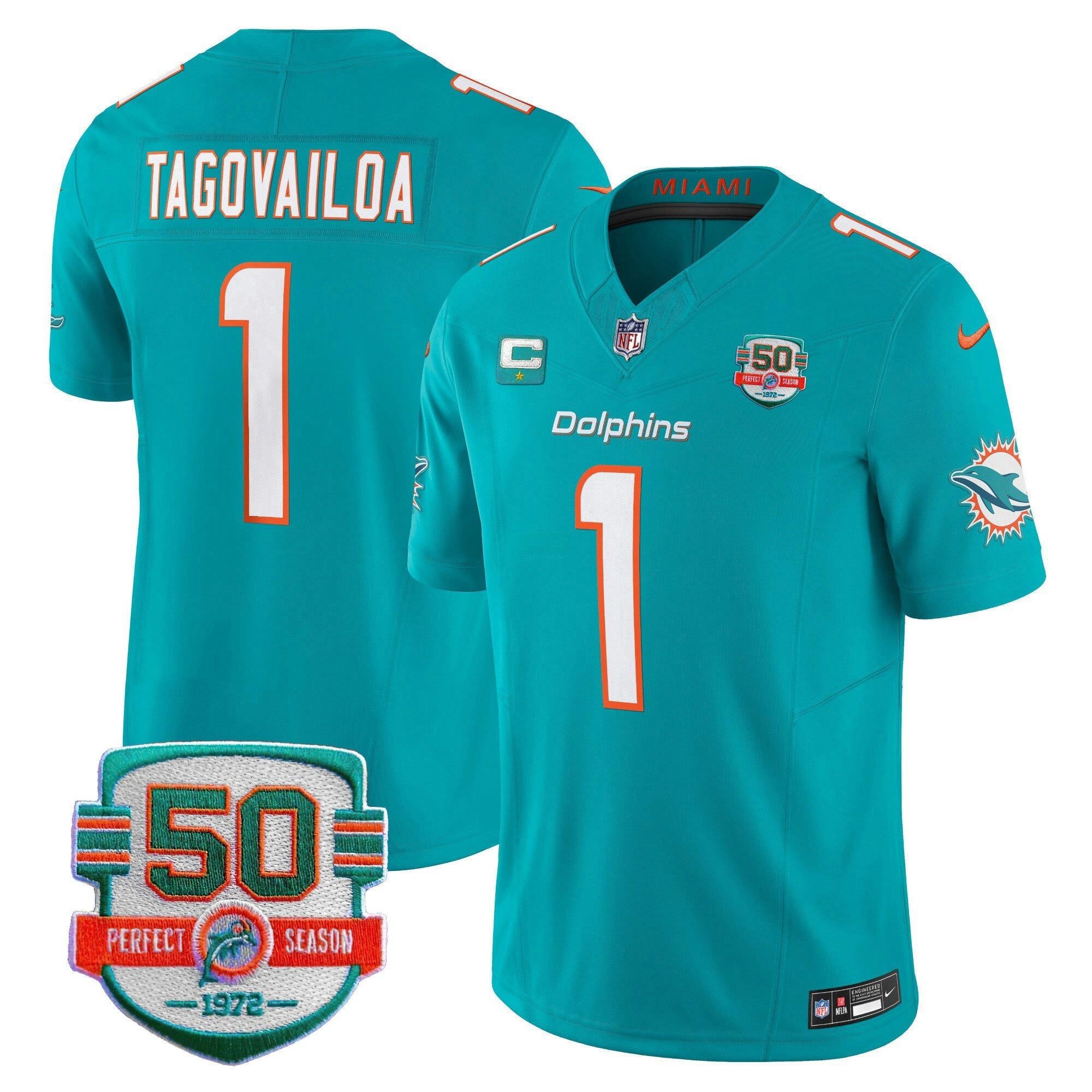 Camisa NFL Men’s 50th 1972 Perfect Season Patch Vapor Jersey