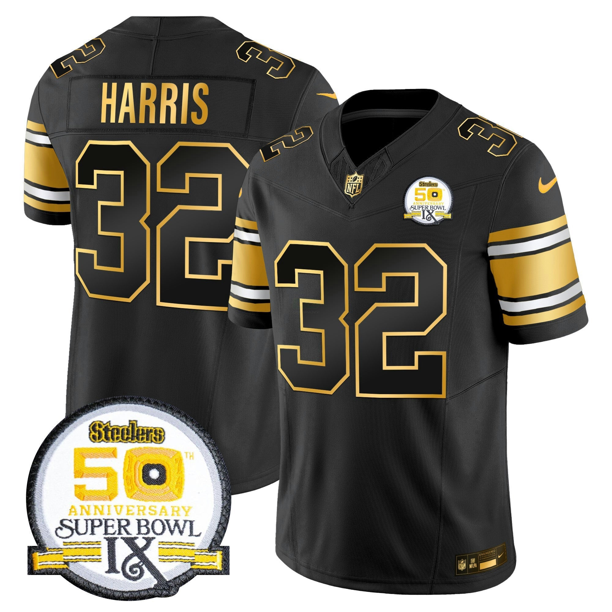 Camisa NFL Men’s 50th Anniversary of Super Bowl IX Patch Dourada Vapor Limited Jersey