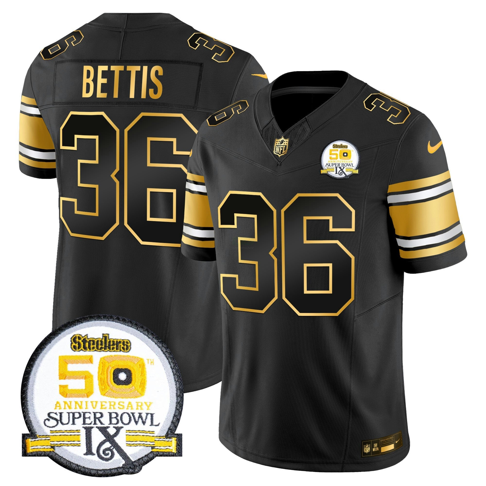 Camisa NFL Men’s 50th Anniversary of Super Bowl IX Patch Dourada Vapor Limited Jersey
