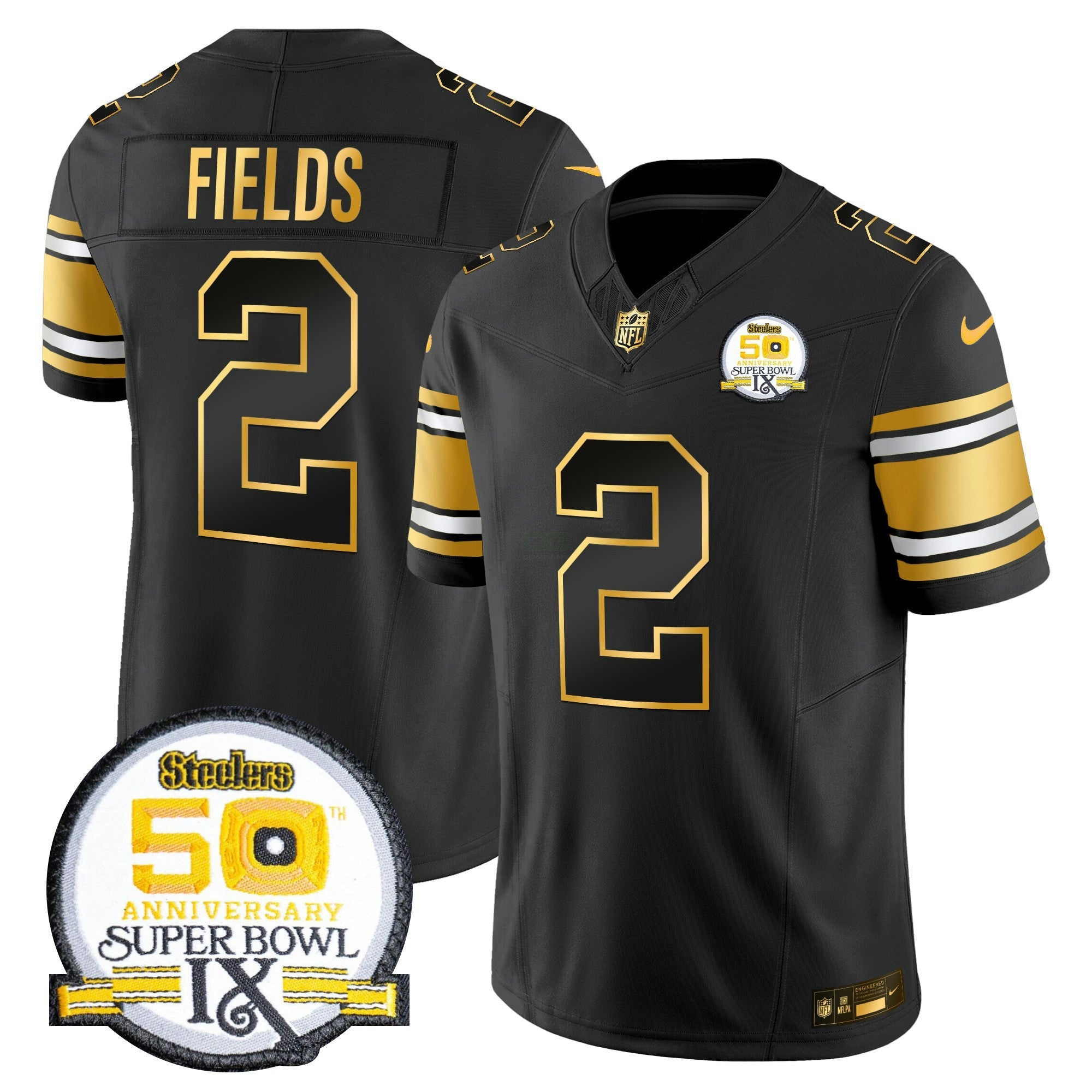 Camisa NFL Men’s 50th Anniversary of Super Bowl IX Patch Dourada Vapor Limited Jersey