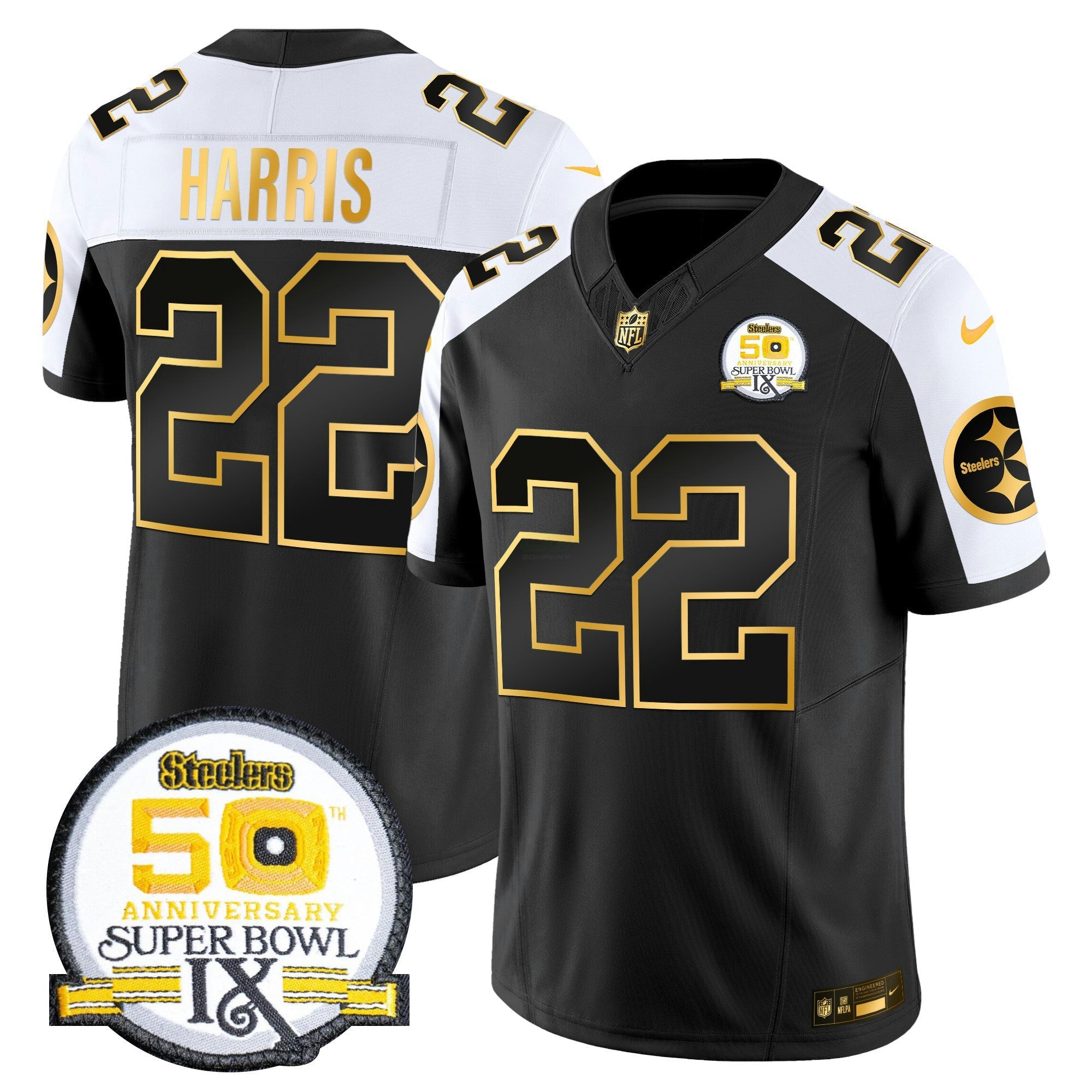 Camisa NFL Men’s 50th Anniversary of Super Bowl IX Patch Dourada Vapor Limited Jersey