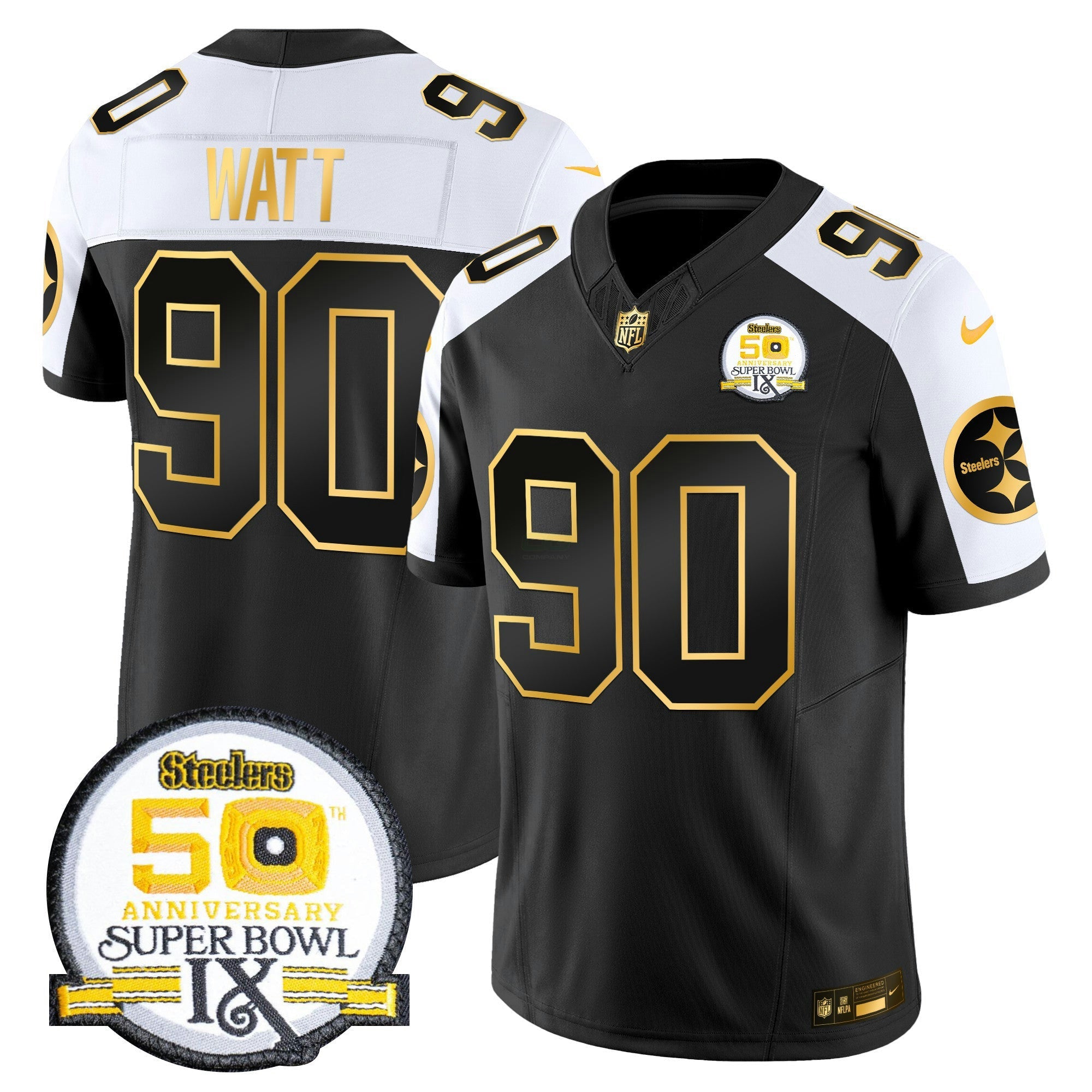 Camisa NFL Men’s 50th Anniversary of Super Bowl IX Patch Dourada Vapor Limited Jersey