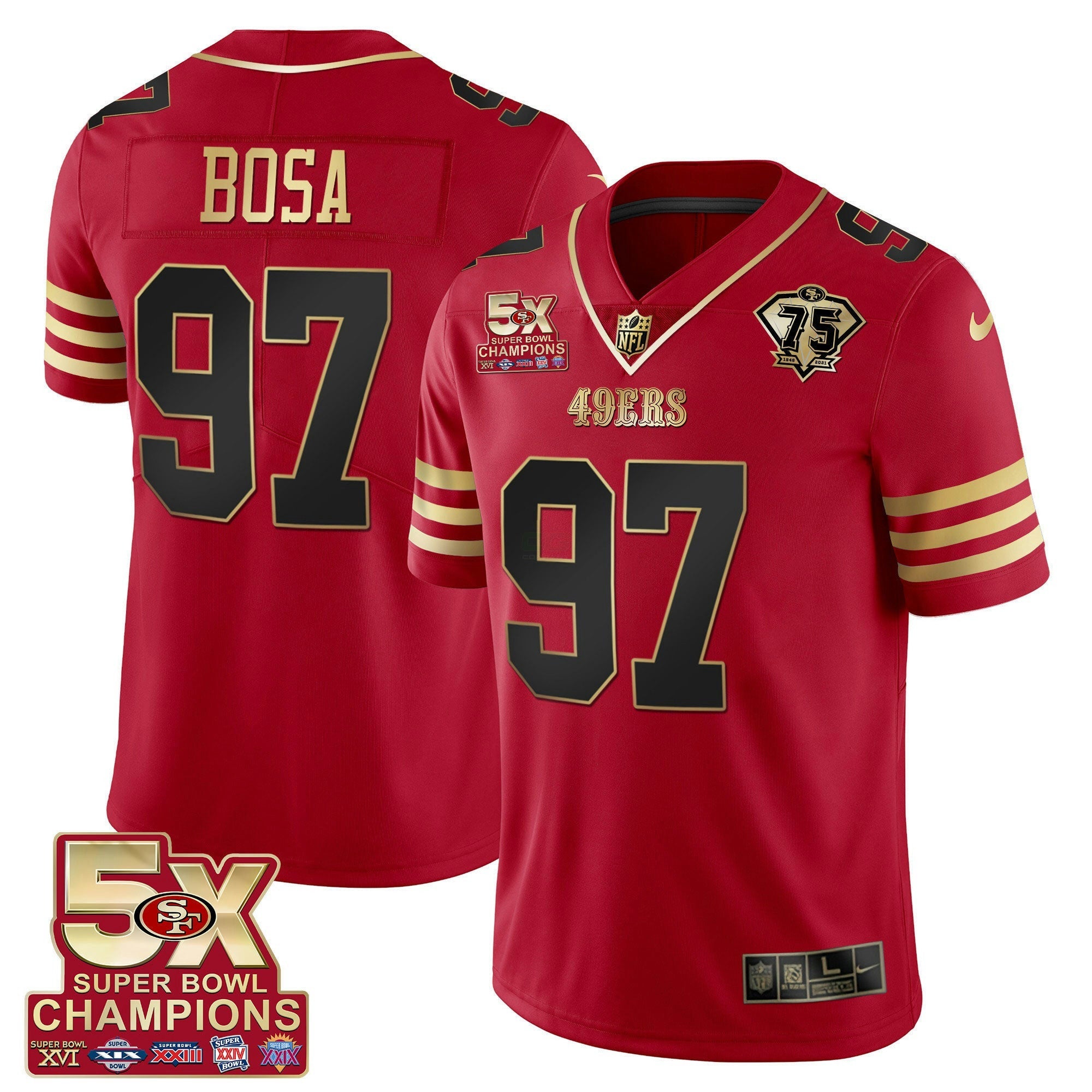 Camisa NFL Men’s 5x Super Bowl Patch Preta Vermelha Vapor Jersey – Stitched