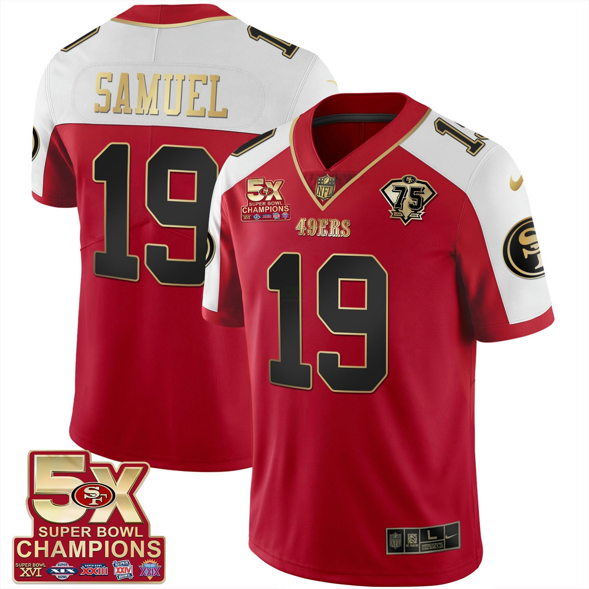 Camisa NFL Men’s 5x Super Bowl Patch Preta Vermelha Vapor Jersey – Stitched