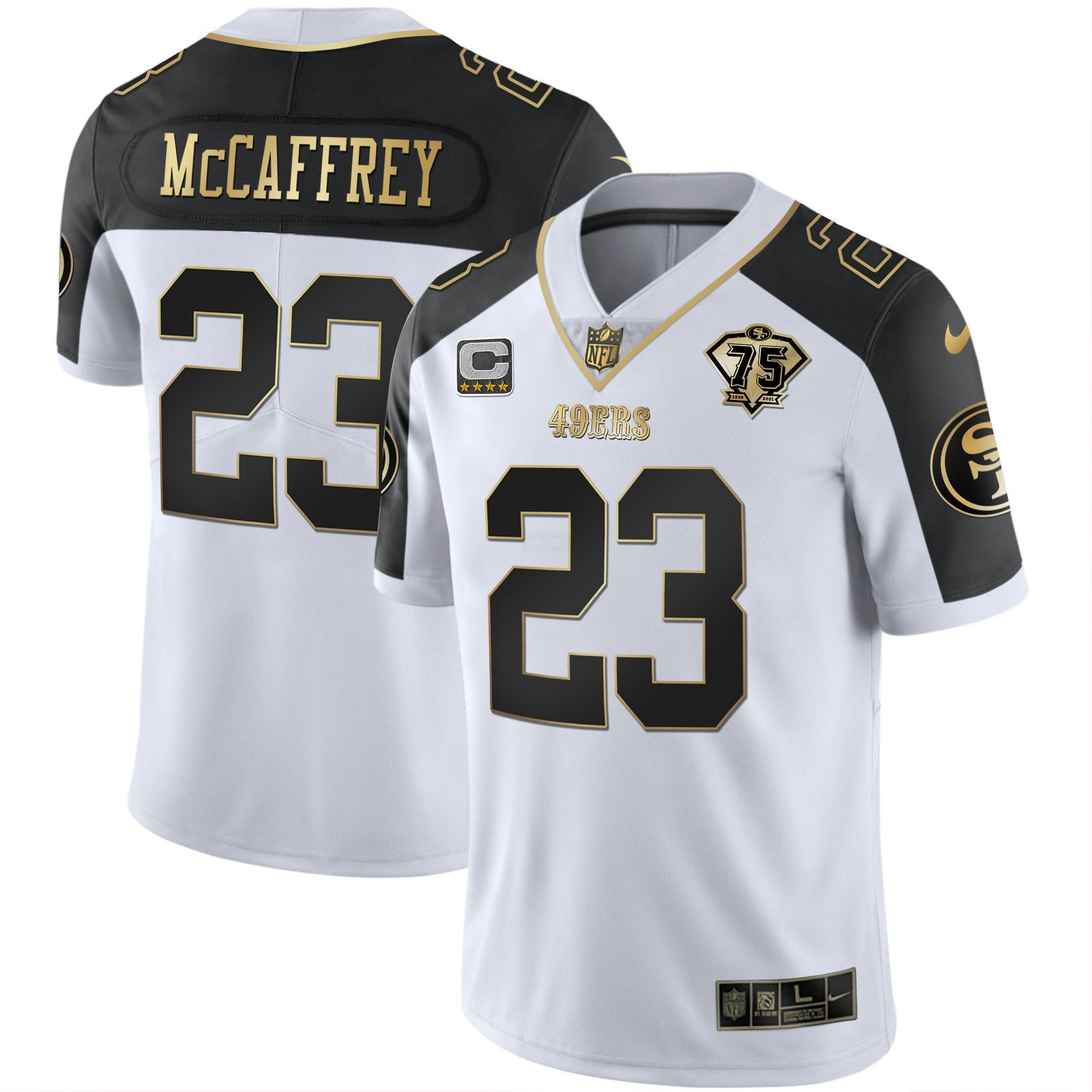 Camisa NFL Men’s 75th Anniversary Patch Alternativa Vapor Preta Dourada & Vermelha Dourada Limited
