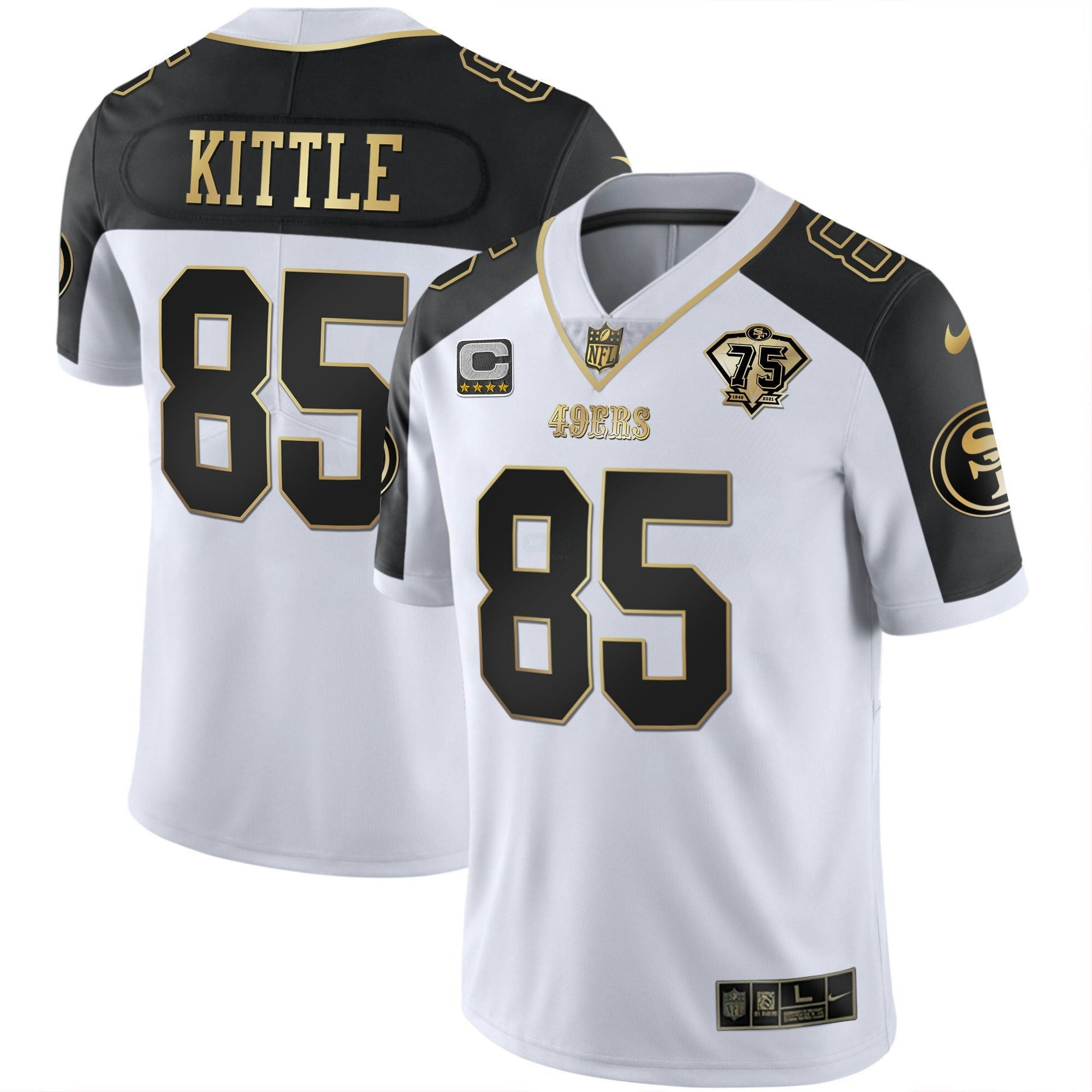 Camisa NFL Men’s 75th Anniversary Patch Alternativa Vapor Preta Dourada & Vermelha Dourada Limited