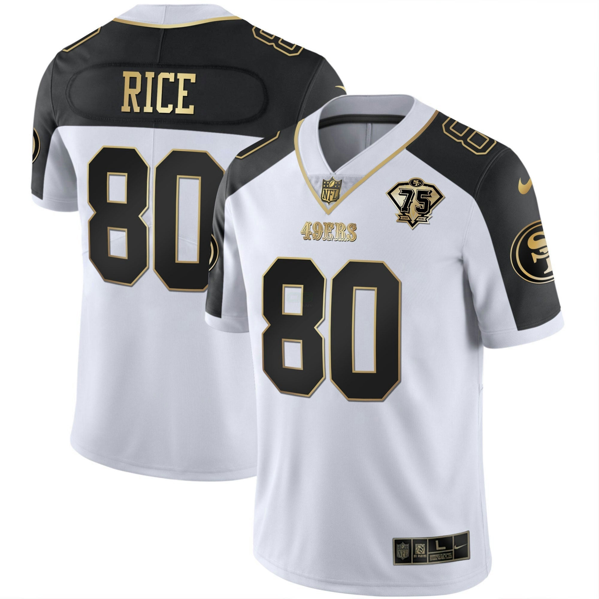 Camisa NFL Men’s 75th Anniversary Patch Alternativa Vapor Preta Dourada & Vermelha Dourada Limited