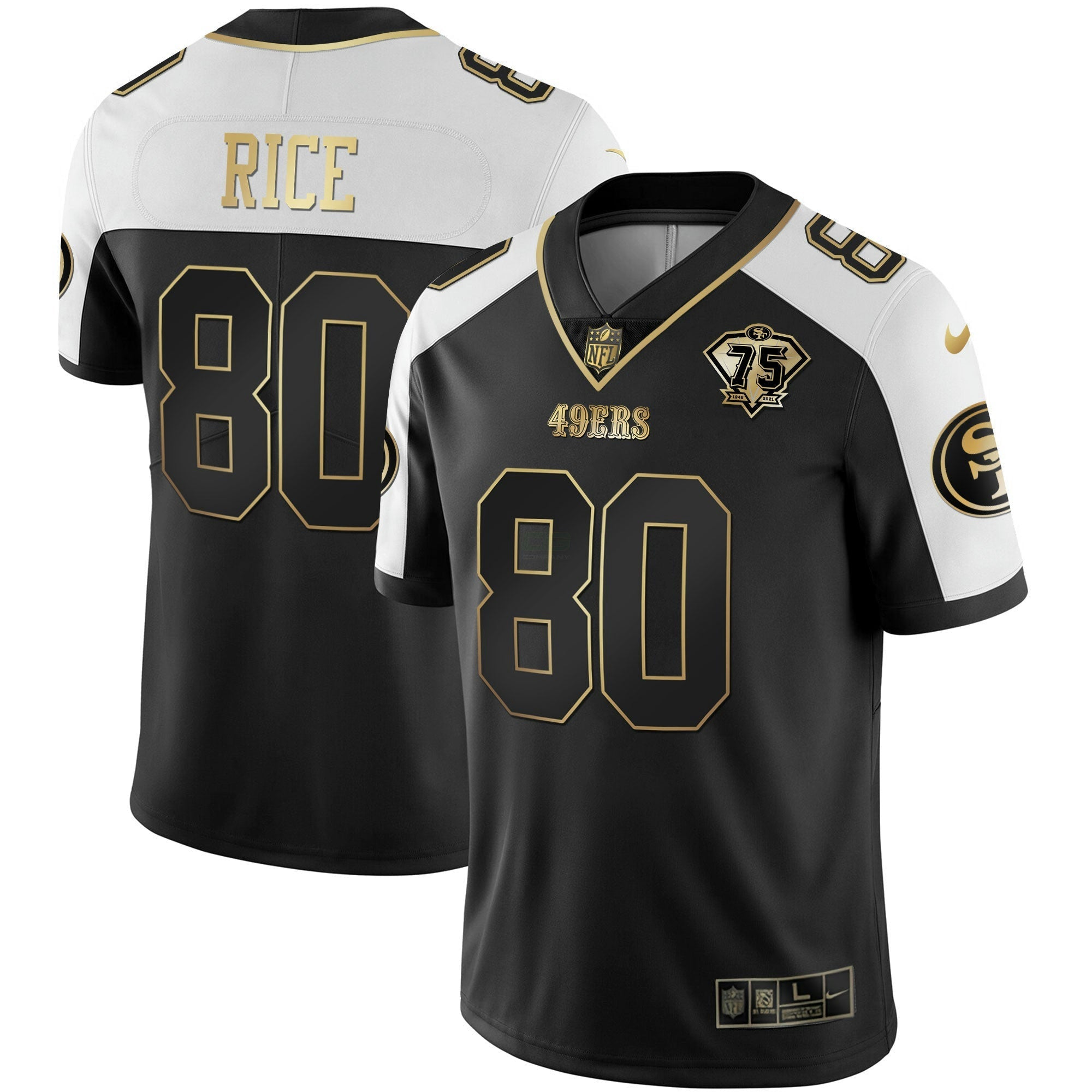 Camisa NFL Men’s 75th Anniversary Patch Branca Dourada & Preta Dourada