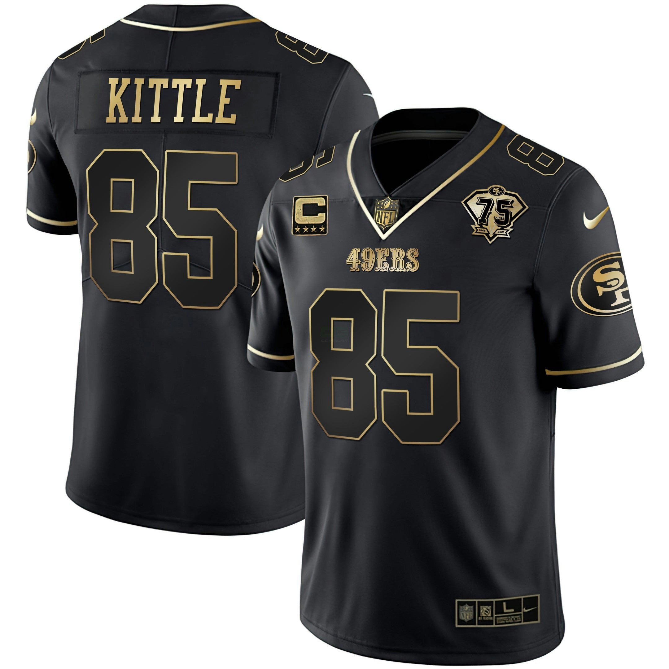Camisa NFL Men’s 75th Anniversary Patch Branca Dourada & Preta Dourada