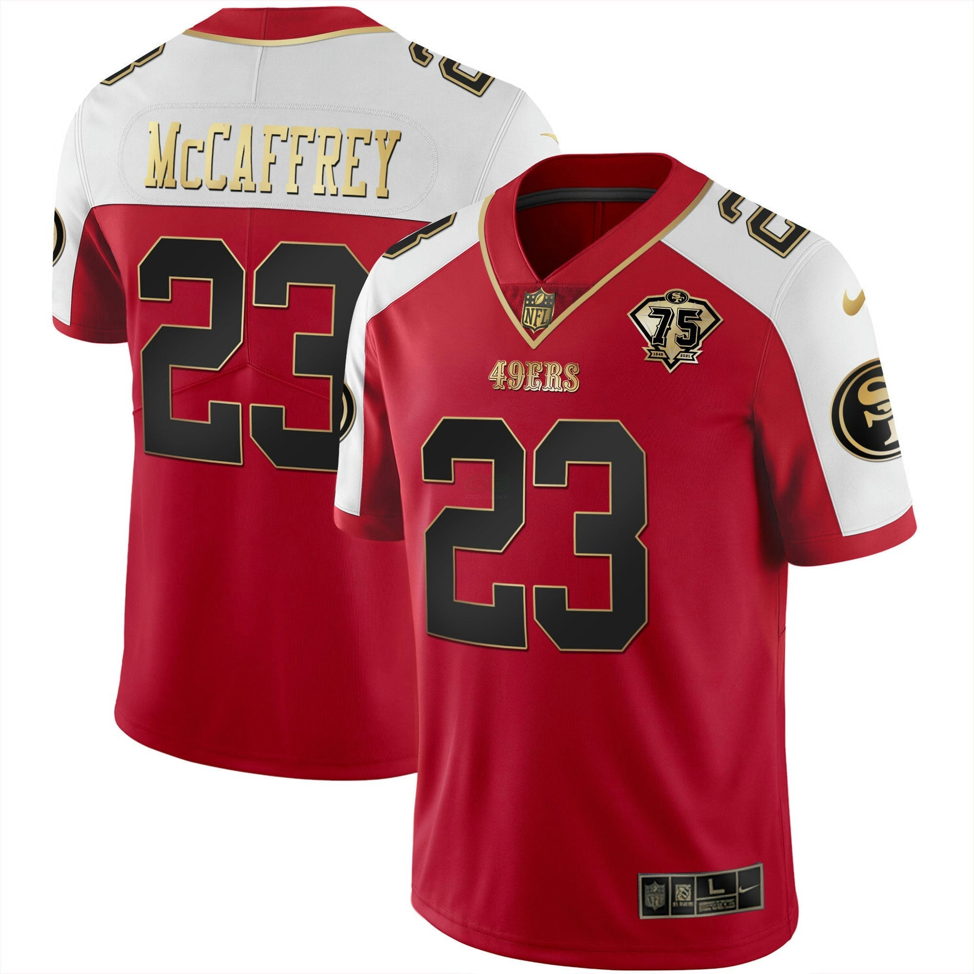 Camisa NFL Men’s 75th Anniversary Patch Vapor Preta Vermelha Dourada Limited Edition