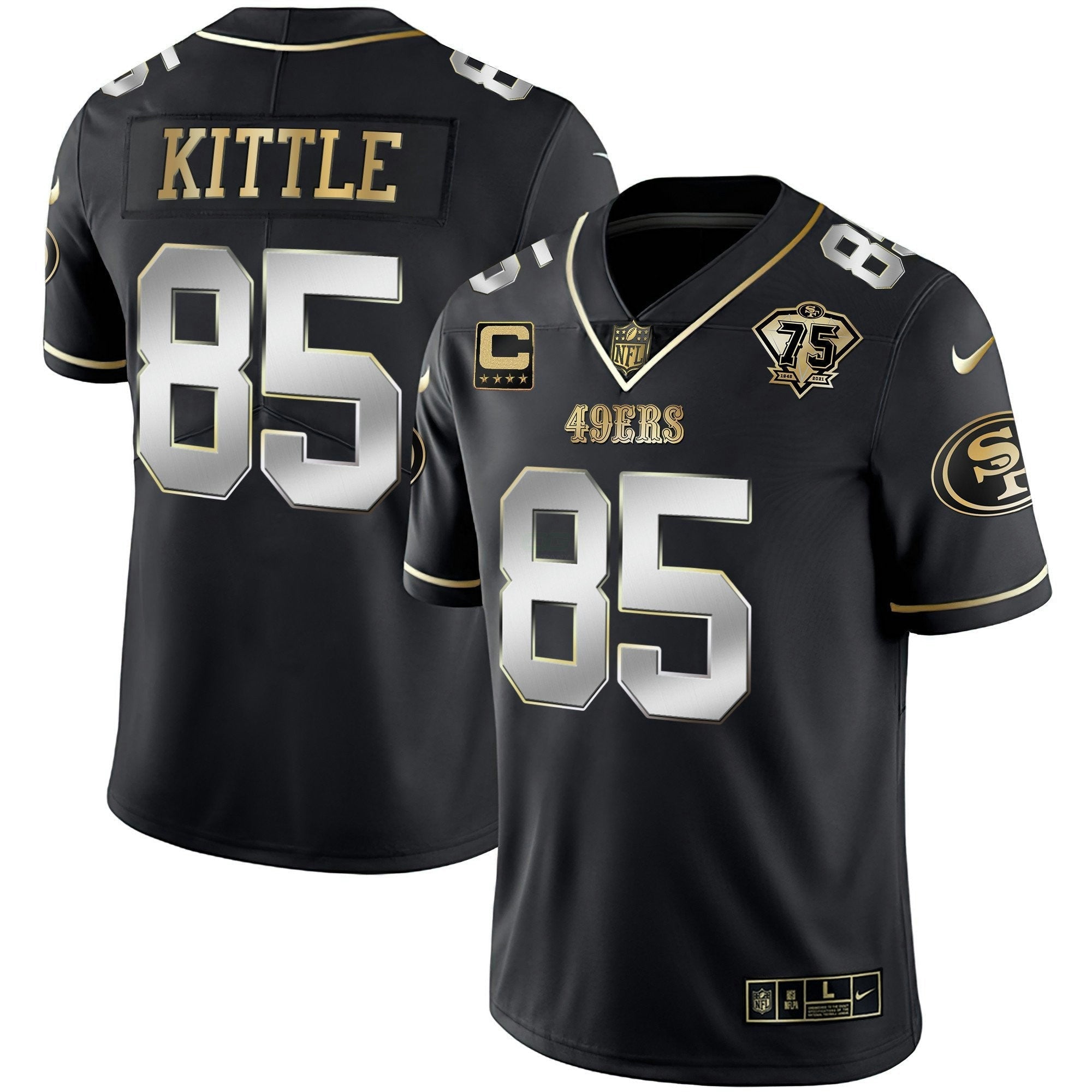 Camisa NFL Men’s 75th Anniversary Patch Vapor Preta Vermelha Dourada Limited