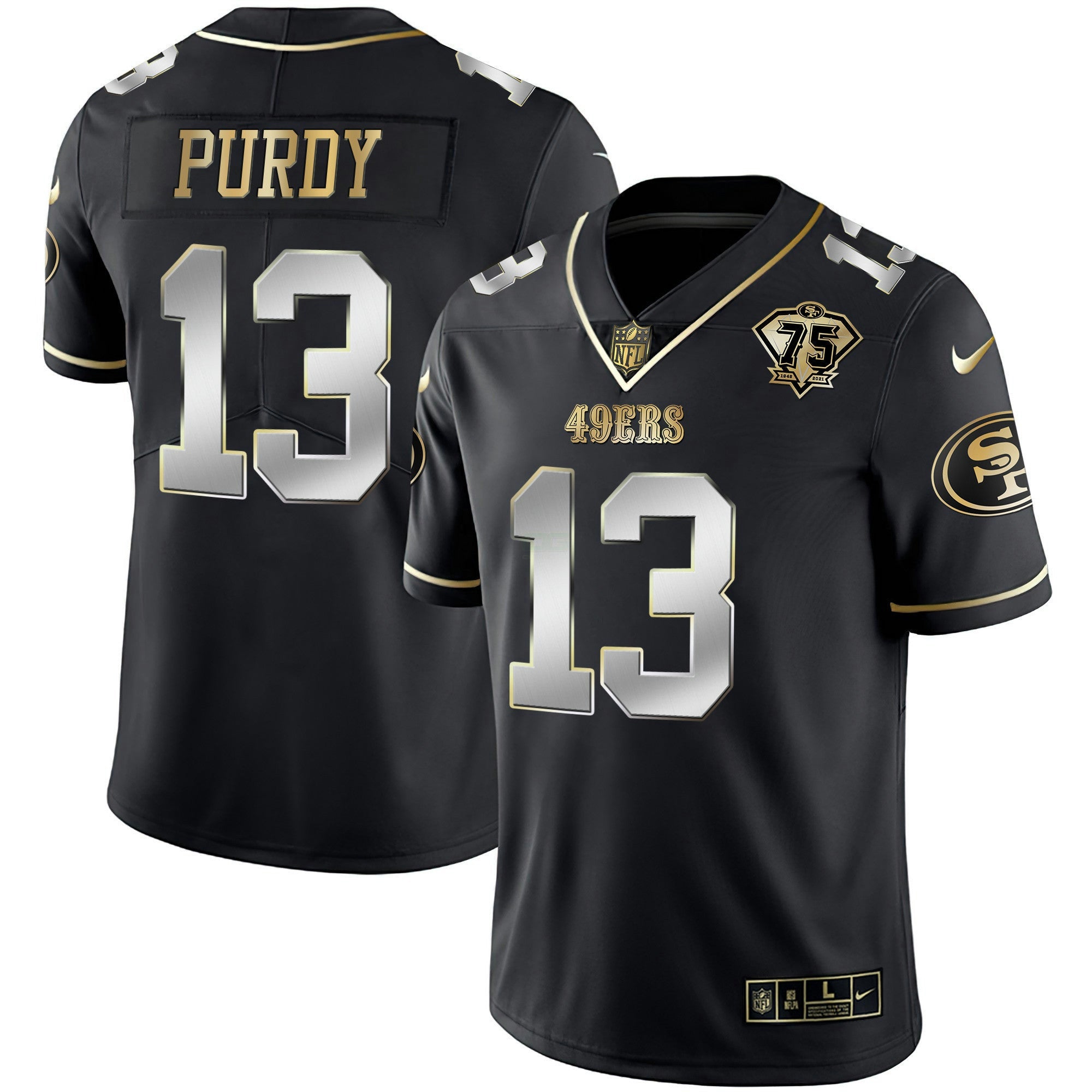 Camisa NFL Men’s 75th Anniversary Patch Vapor Preta Vermelha Dourada Limited