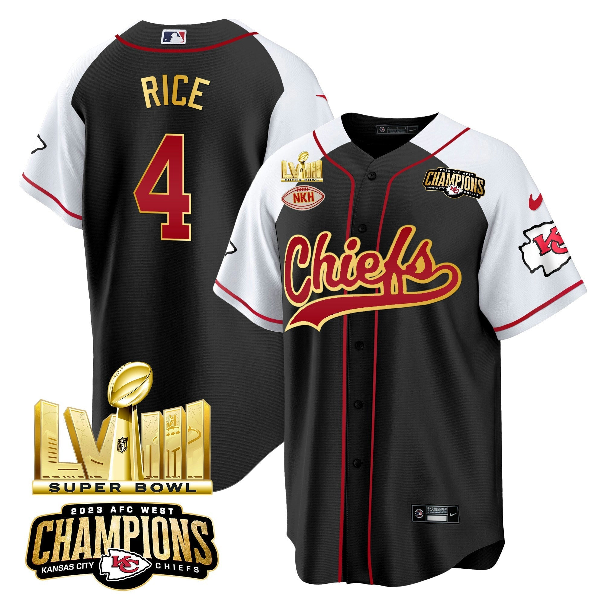 Camisa NFL Men’s AFC West Champions & Super Bowl LVIII Dourada Patch Jersey
