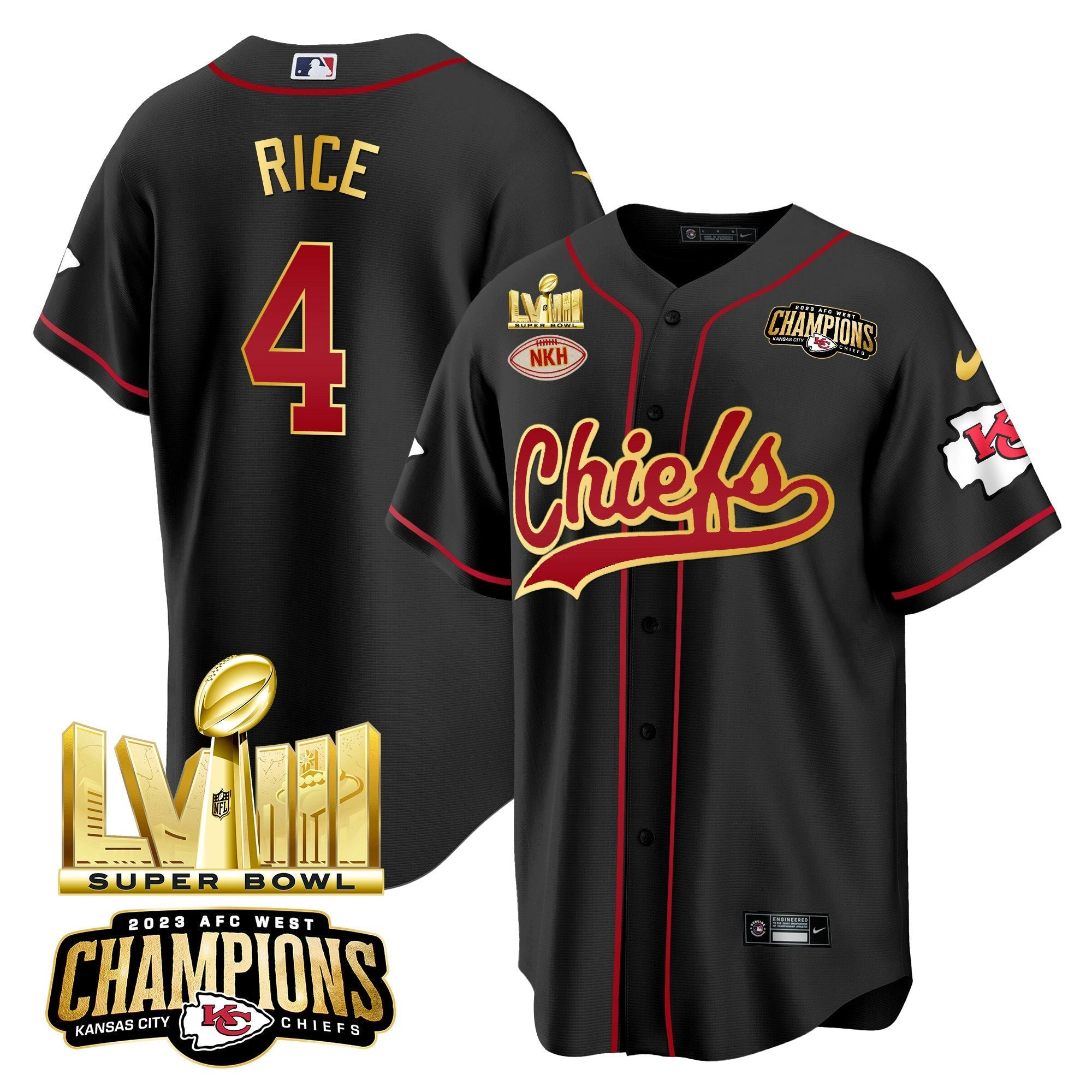 Camisa NFL Men’s AFC West Champions & Super Bowl LVIII Dourada Patch Jersey