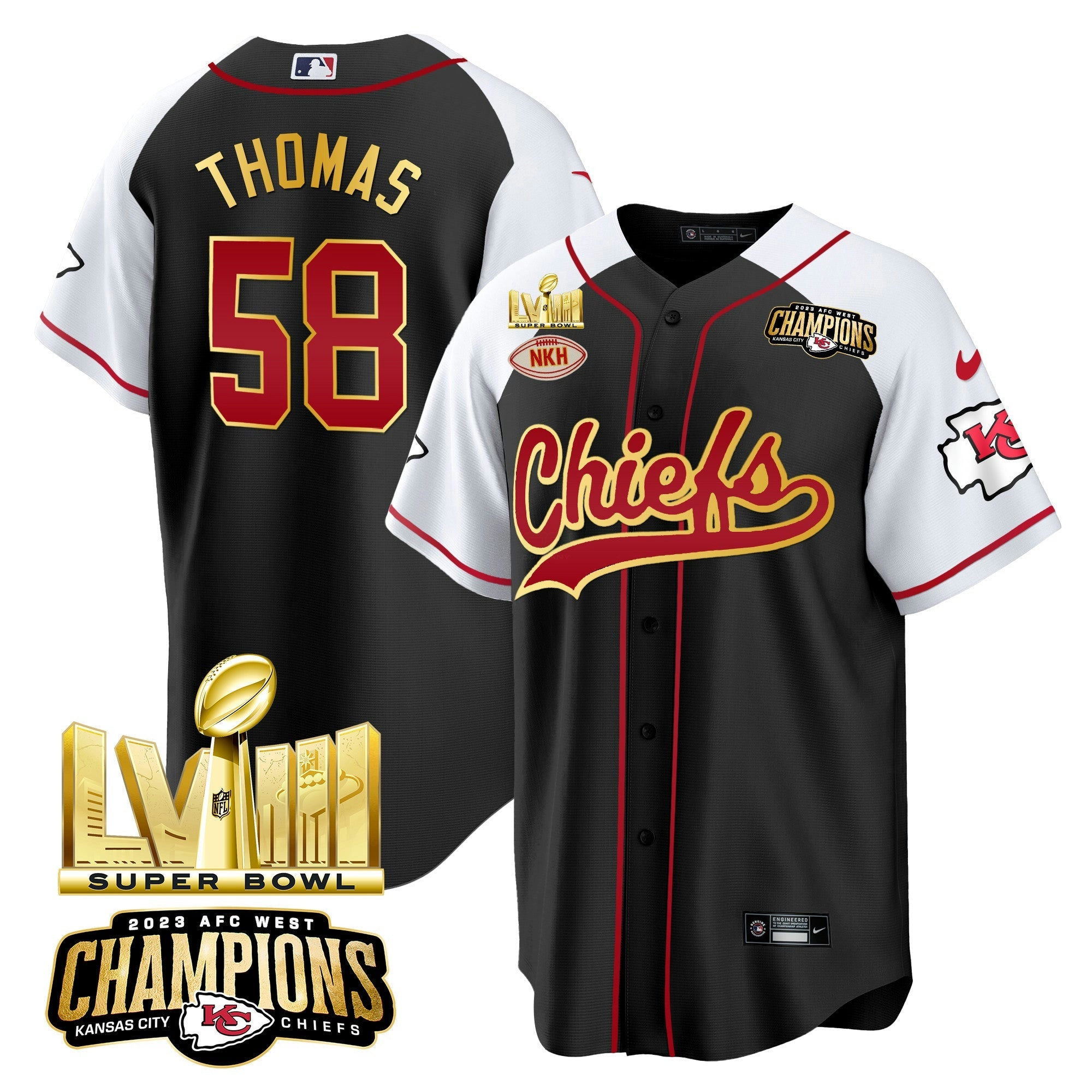 Camisa NFL Men’s AFC West Champions & Super Bowl LVIII Dourada Patch Jersey
