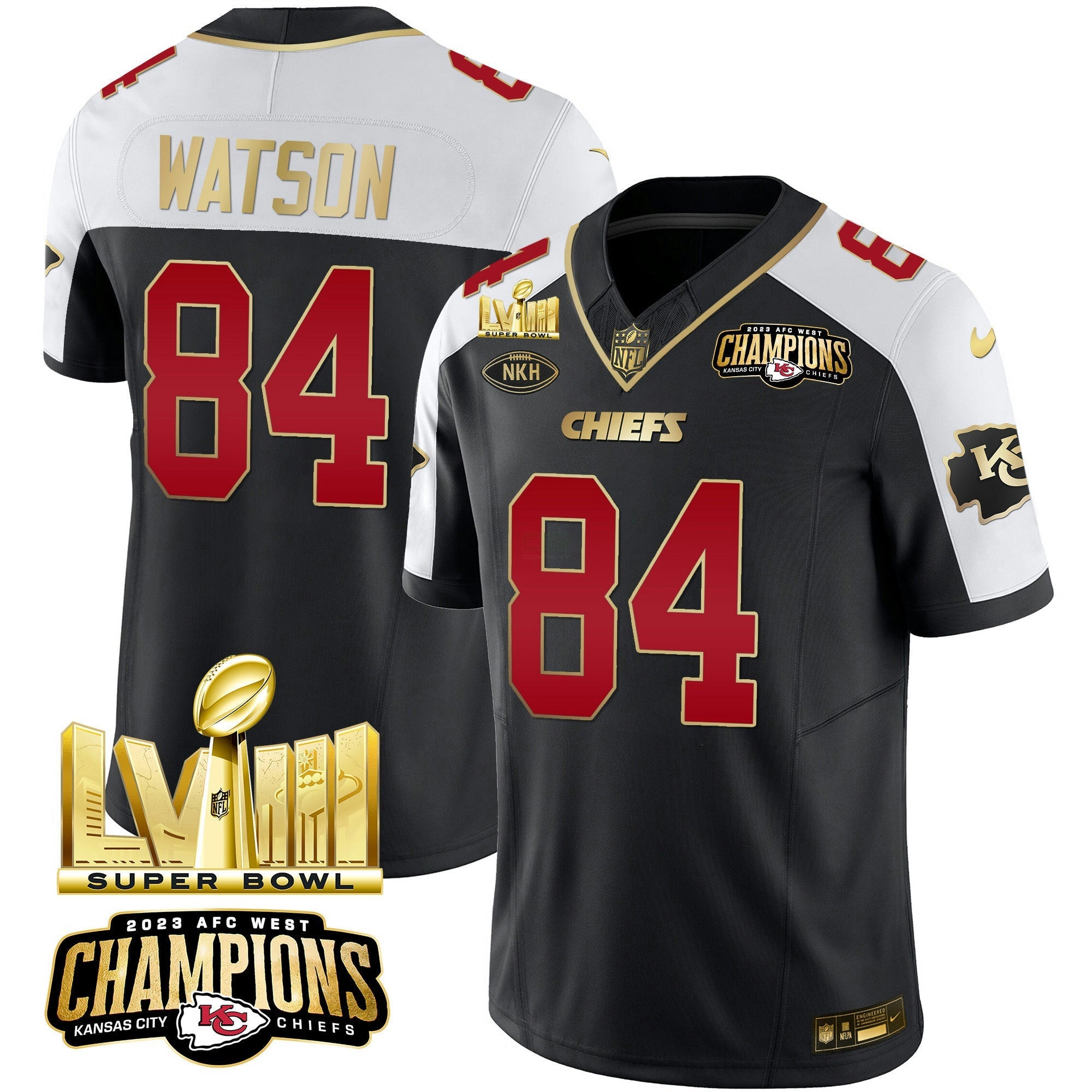 Camisa NFL Men’s AFC West Champions & Super Bowl LVIII Dourada Patch Vapor Jersey