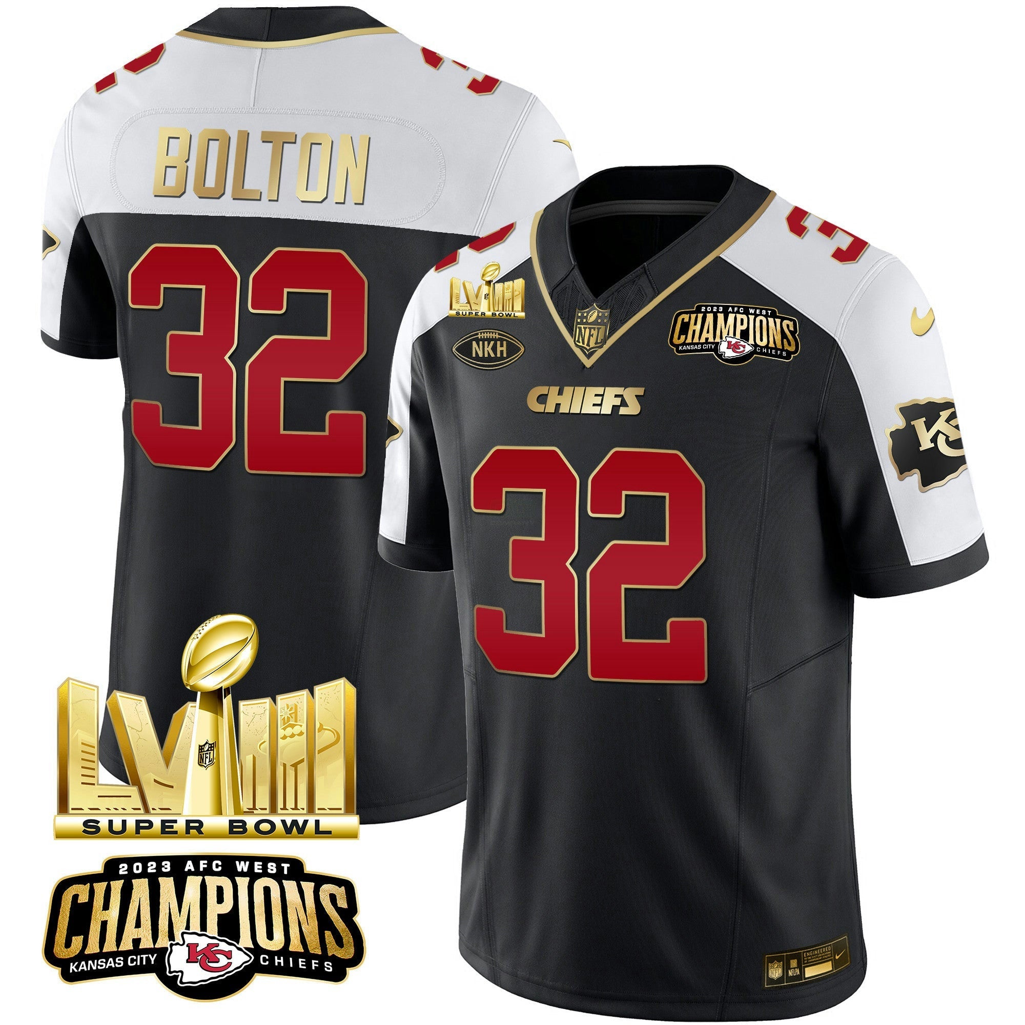 Camisa NFL Men’s AFC West Champions & Super Bowl LVIII Dourada Patch Vapor Jersey