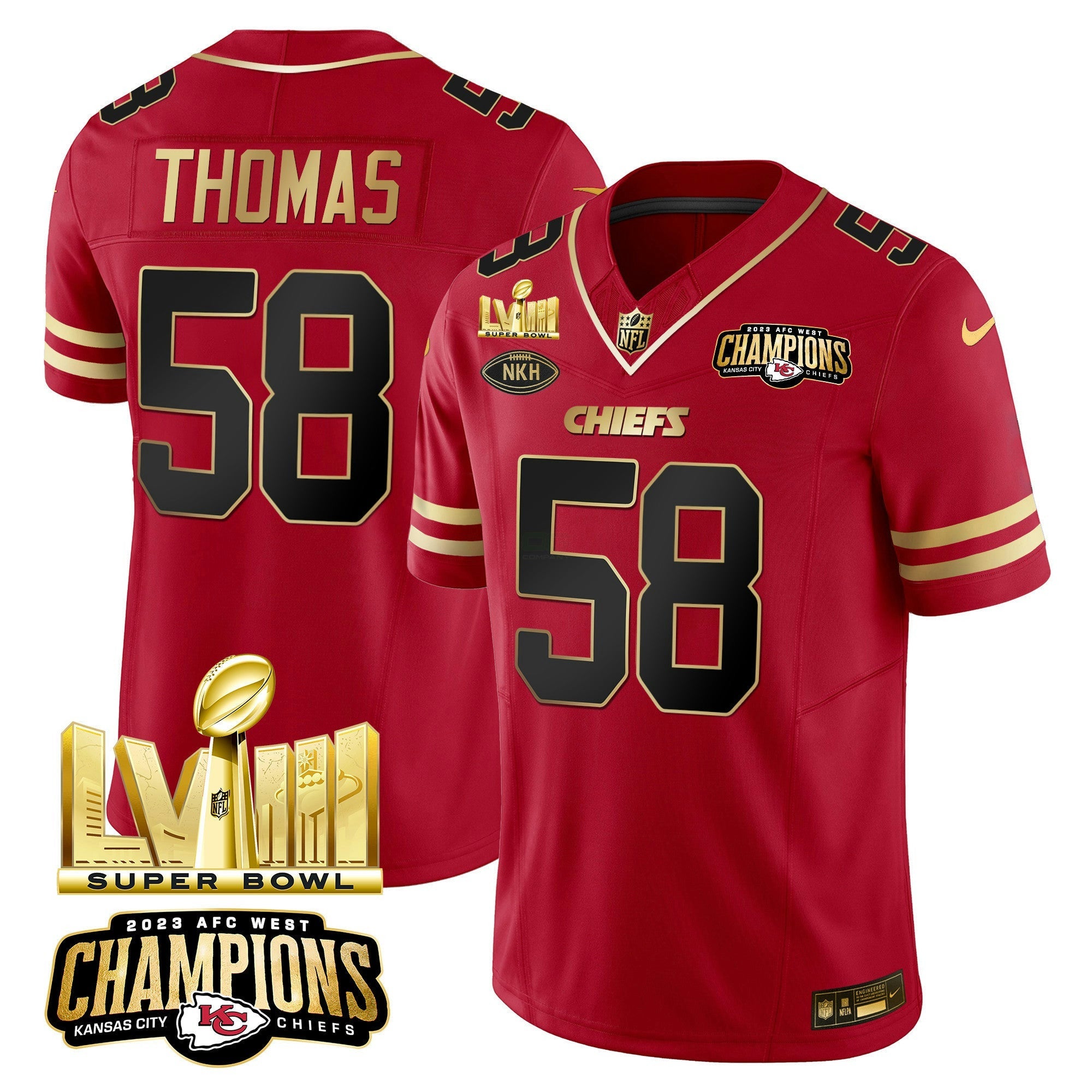 Camisa NFL Men’s AFC West Champions & Super Bowl LVIII Dourada Patch Vapor Jersey