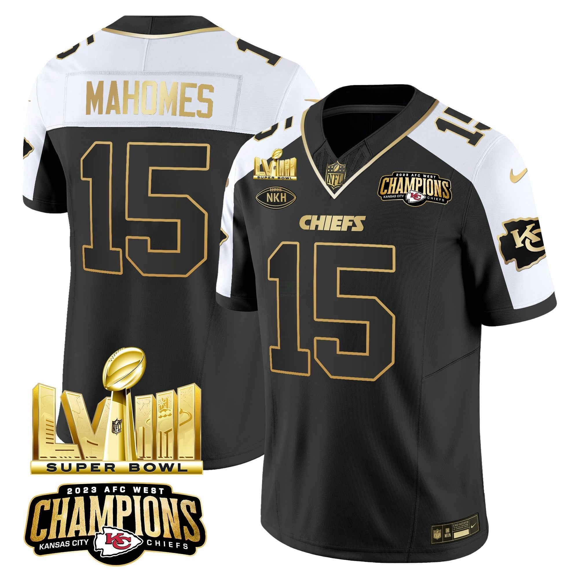 Camisa NFL Men’s AFC West Champions & Super Bowl LVIII Dourada Patch Vapor Jersey V2
