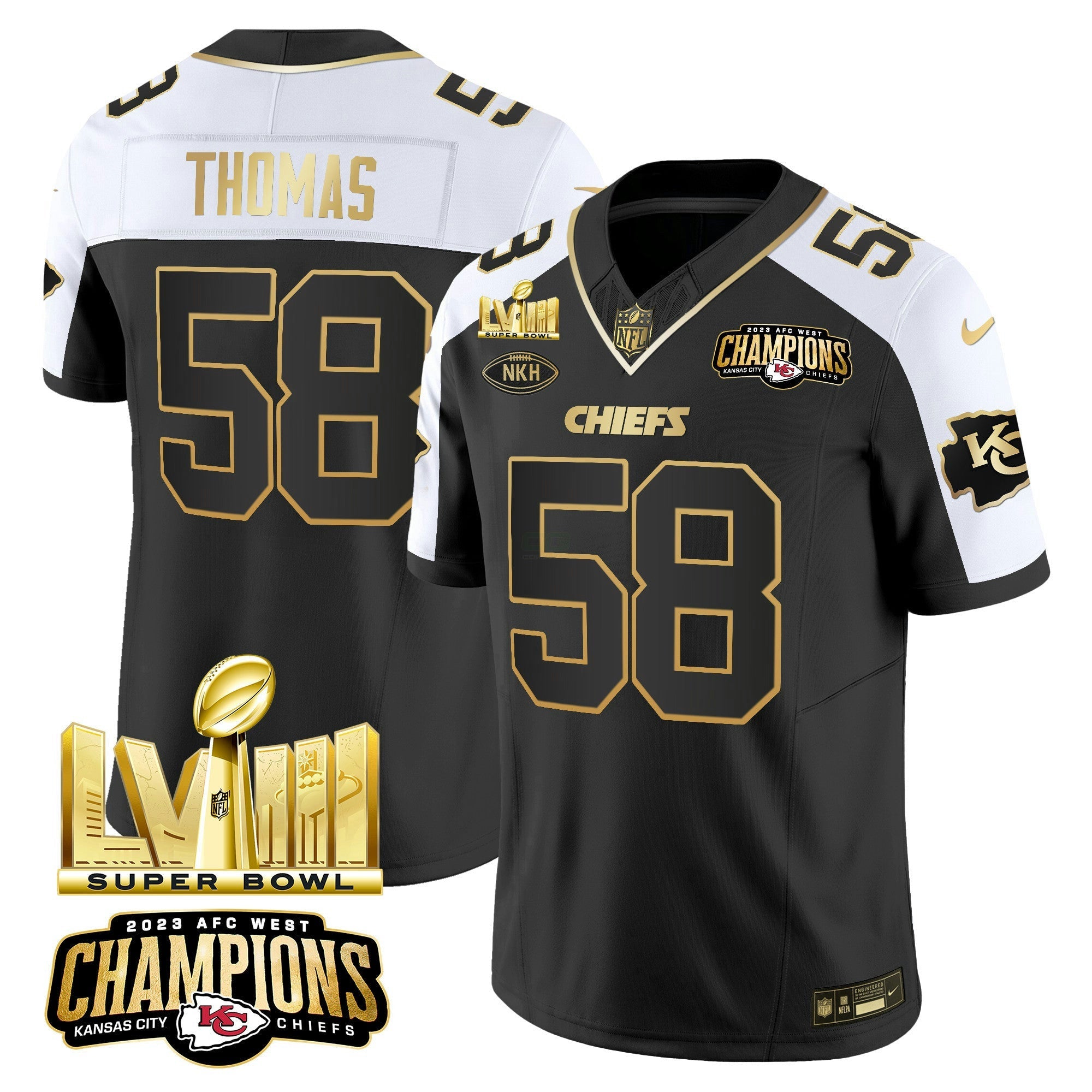 Camisa NFL Men’s AFC West Champions & Super Bowl LVIII Dourada Patch Vapor Jersey V2