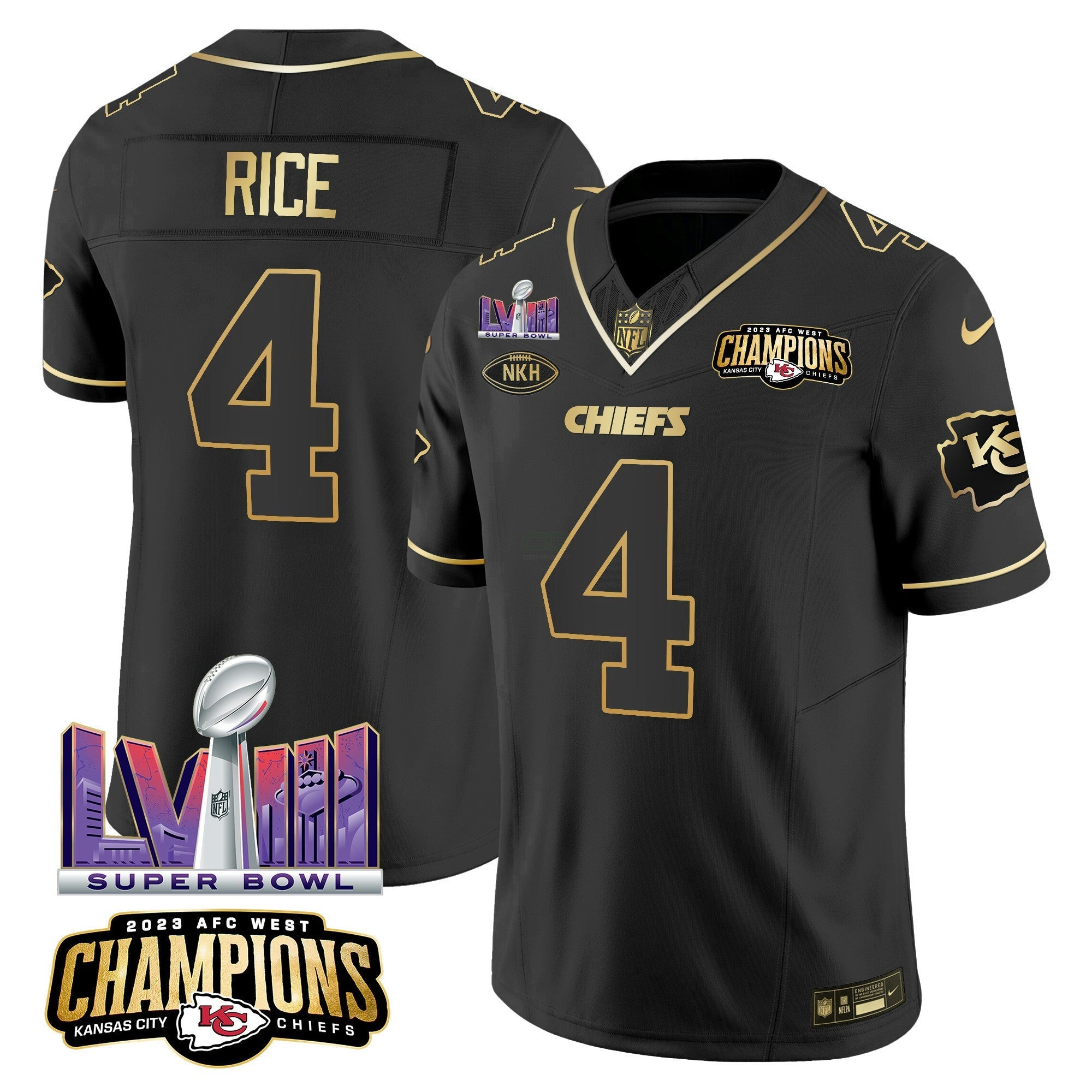 Camisa NFL Men’s AFC West Champions & Super Bowl LVIII Patch Vapor Jersey V2