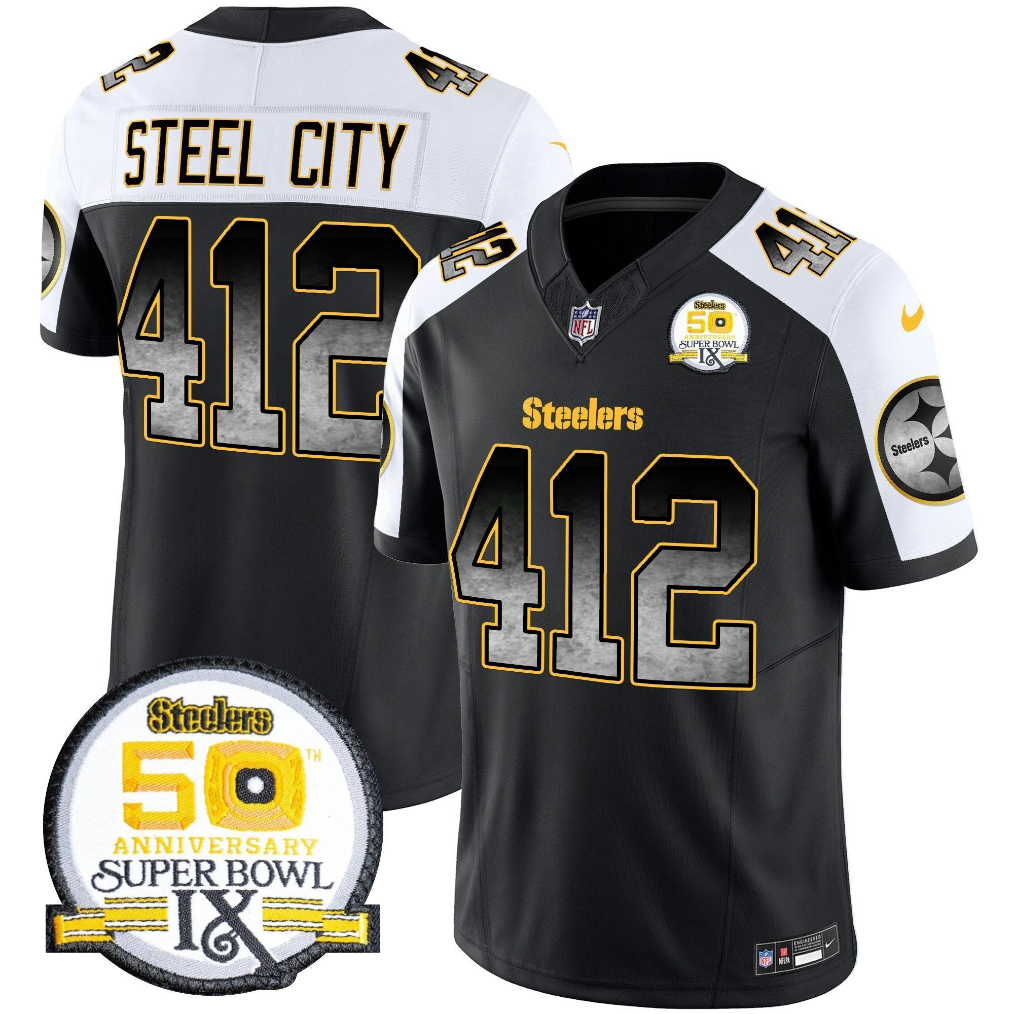 Camisa NFL Men’s Arch Smoke 50th Anniversary Of Super Bowl IX Patch Vapor Limited Jersey
