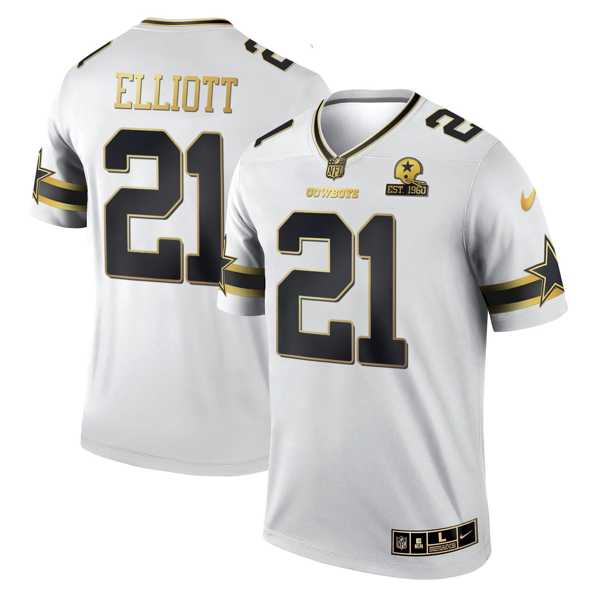 Camisa NFL Men’s Black & Branca Dourada Game Team Est 1960 Patch