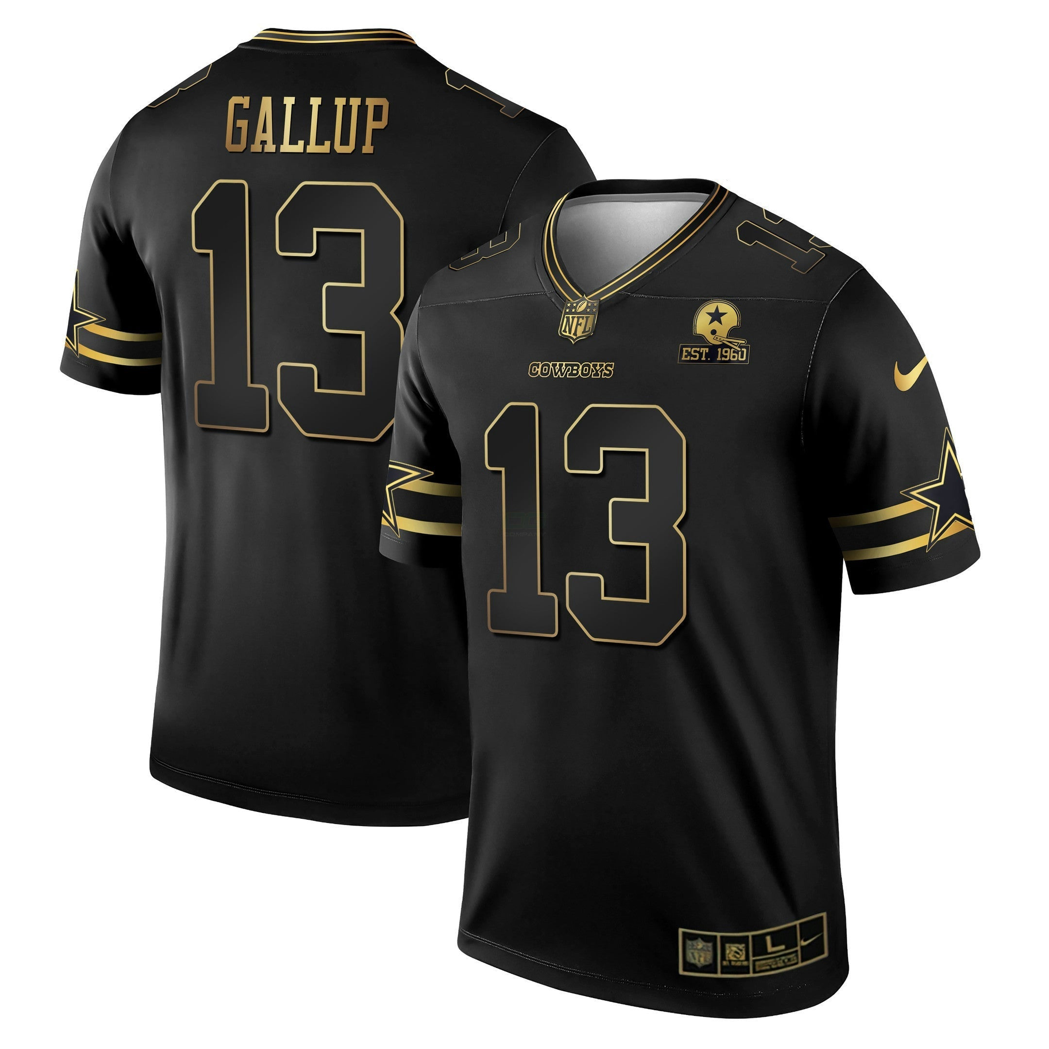 Camisa NFL Men’s Black & Branca Dourada Game Team Est 1960 Patch