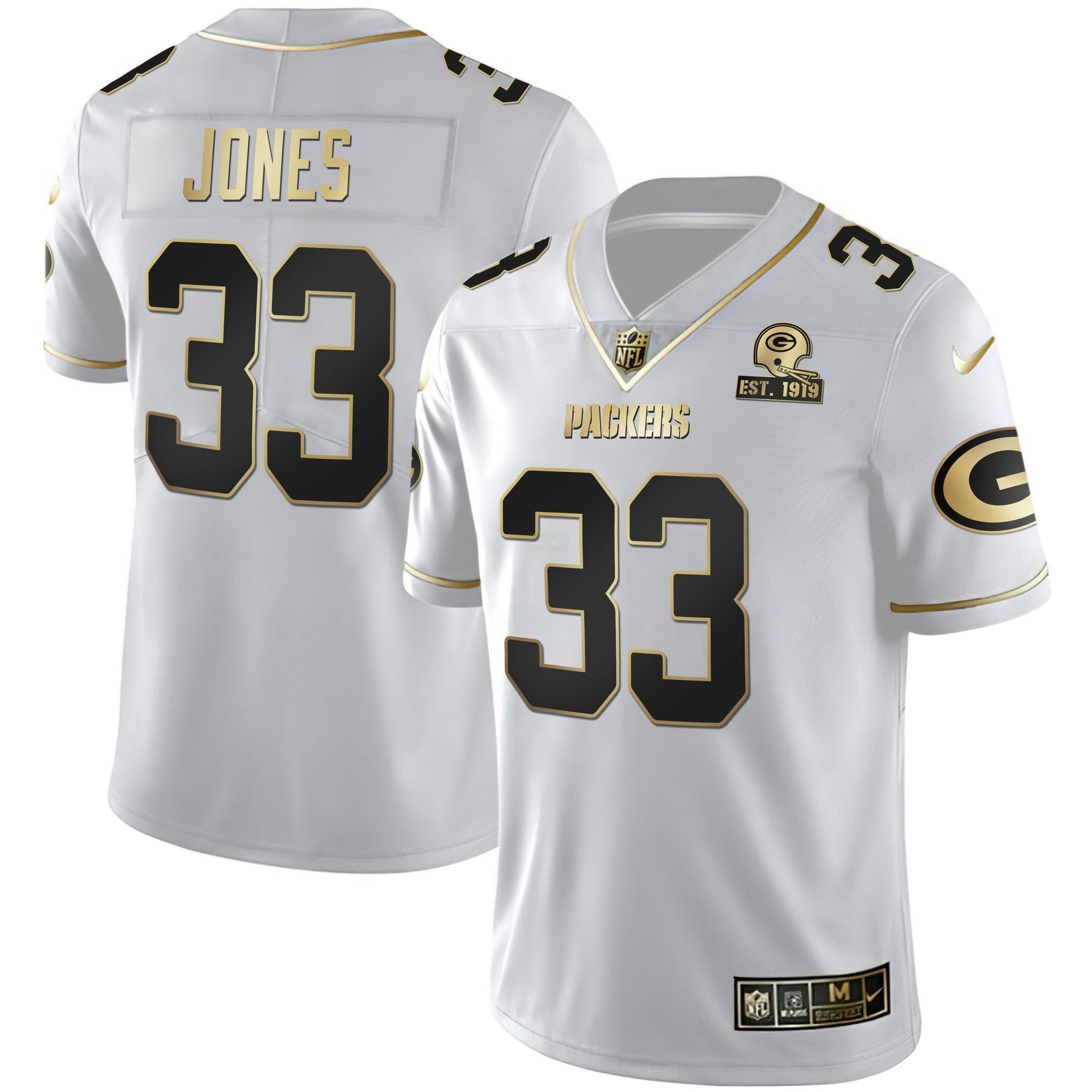 Camisa NFL Men’s Branca Dourada & Preta Dourada Est 1919 Patch