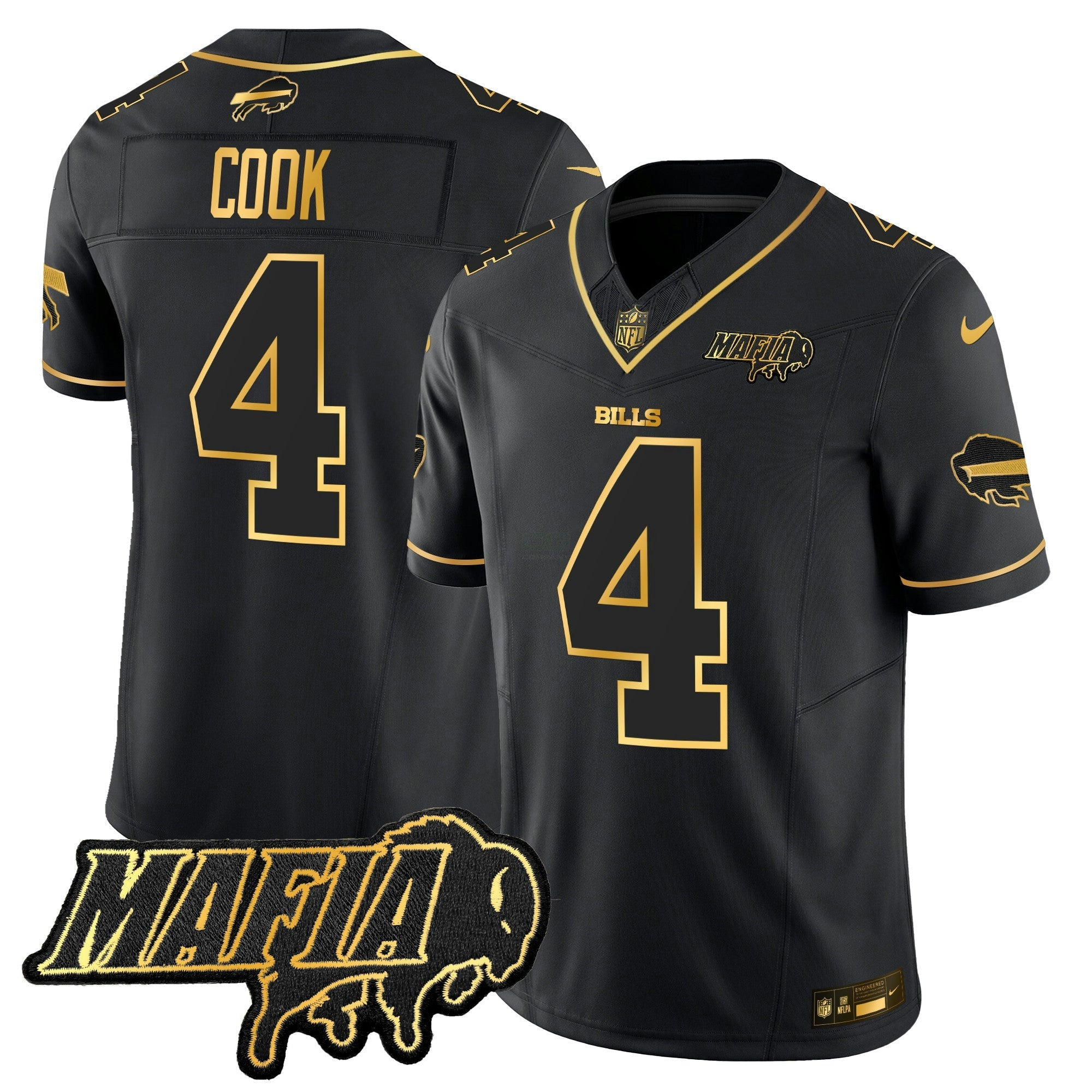 Camisa NFL Men’s Buffalo 2025 Mafia Patch Dourada Vapor Limited Jersey