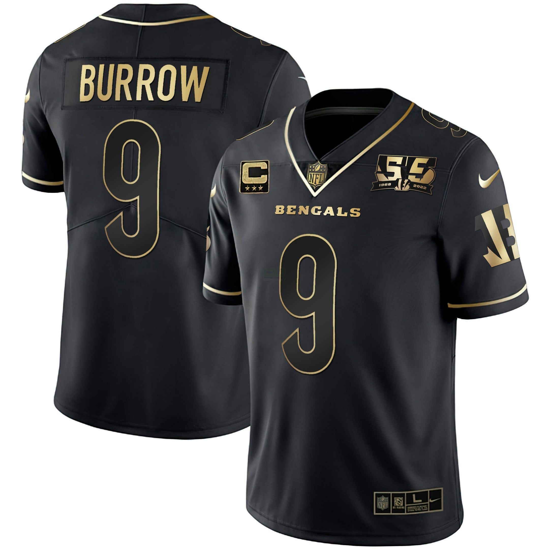 Camisa NFL Men’s Cincinnati 55th 1968 – 2022 Anniversary Patch Branca Dourada & Preta Dourada Jersey