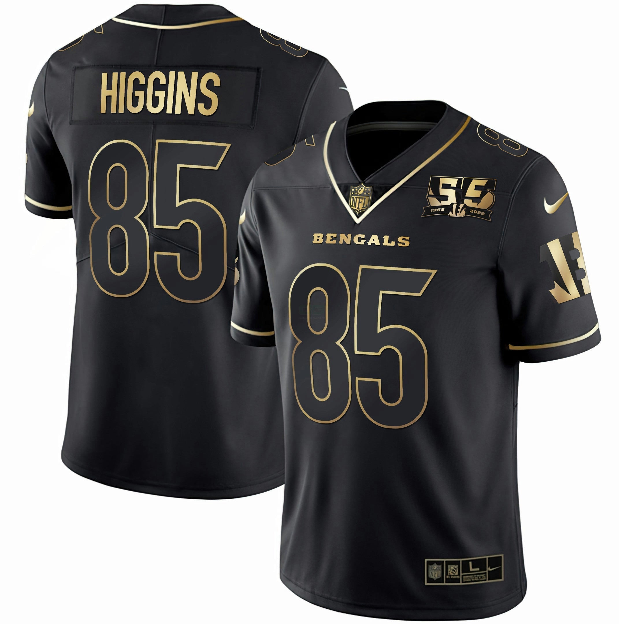 Camisa NFL Men’s Cincinnati 55th 1968 – 2022 Anniversary Patch Branca Dourada & Preta Dourada Jersey