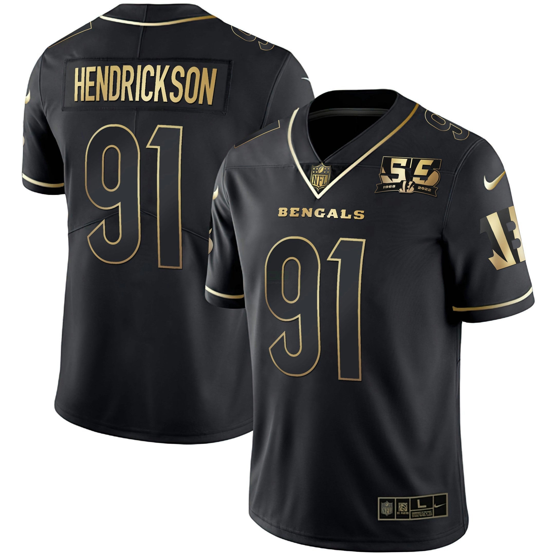 Camisa NFL Men’s Cincinnati 55th 1968 – 2022 Anniversary Patch Branca Dourada & Preta Dourada Jersey