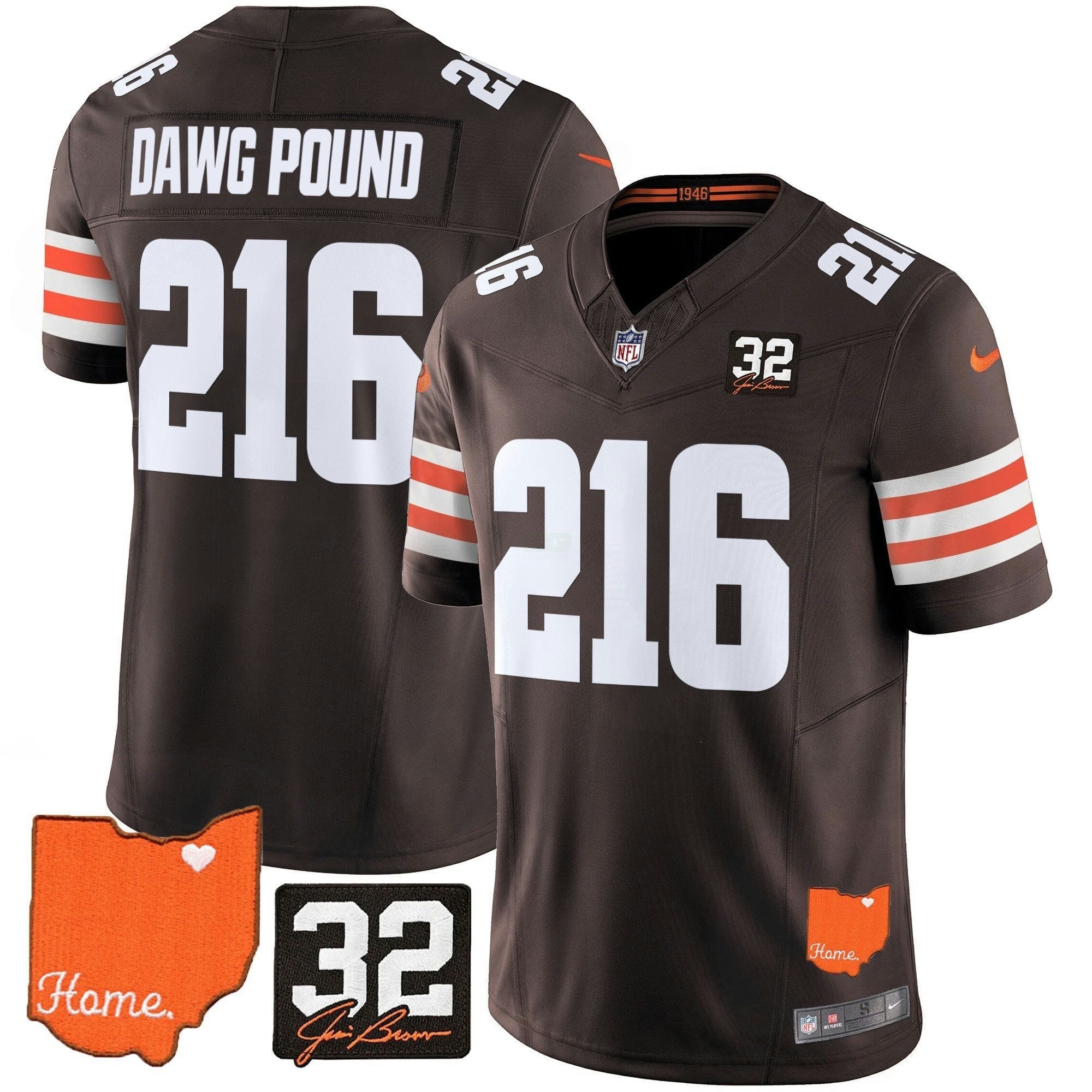 Camisa NFL Men’s Cleveland 2025 Jim Brown Memorial & Home Patch Vapor Limited Jersey