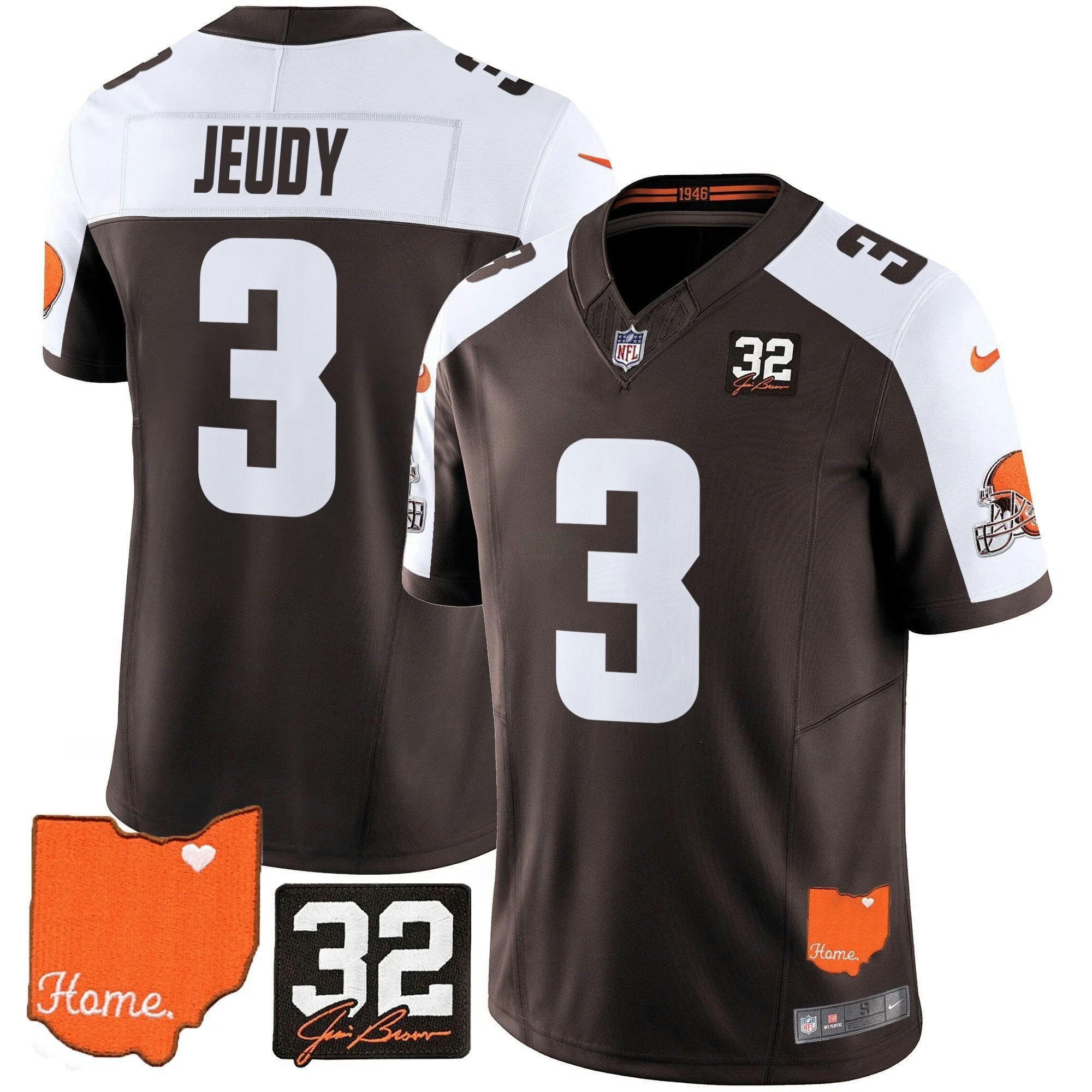 Camisa NFL Men’s Cleveland 2025 Jim Brown Memorial & Home Patch Vapor Limited Jersey