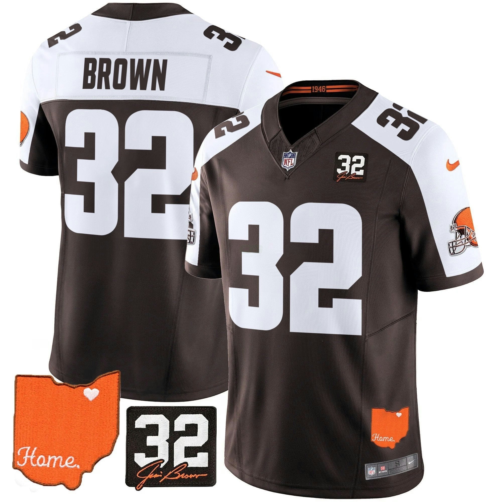 Camisa NFL Men’s Cleveland 2025 Jim Brown Memorial & Home Patch Vapor Limited Jersey